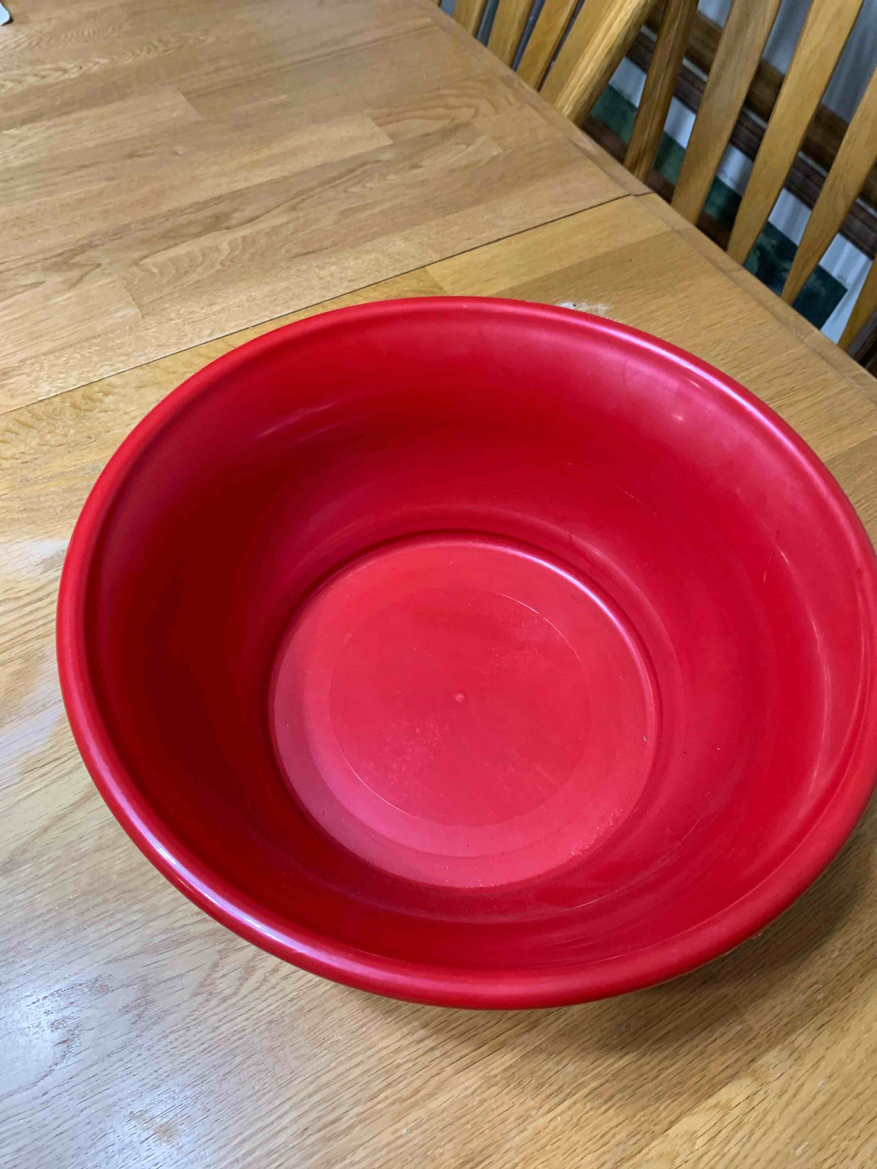 Large Red Plastic Bowl, 11” Diameter 