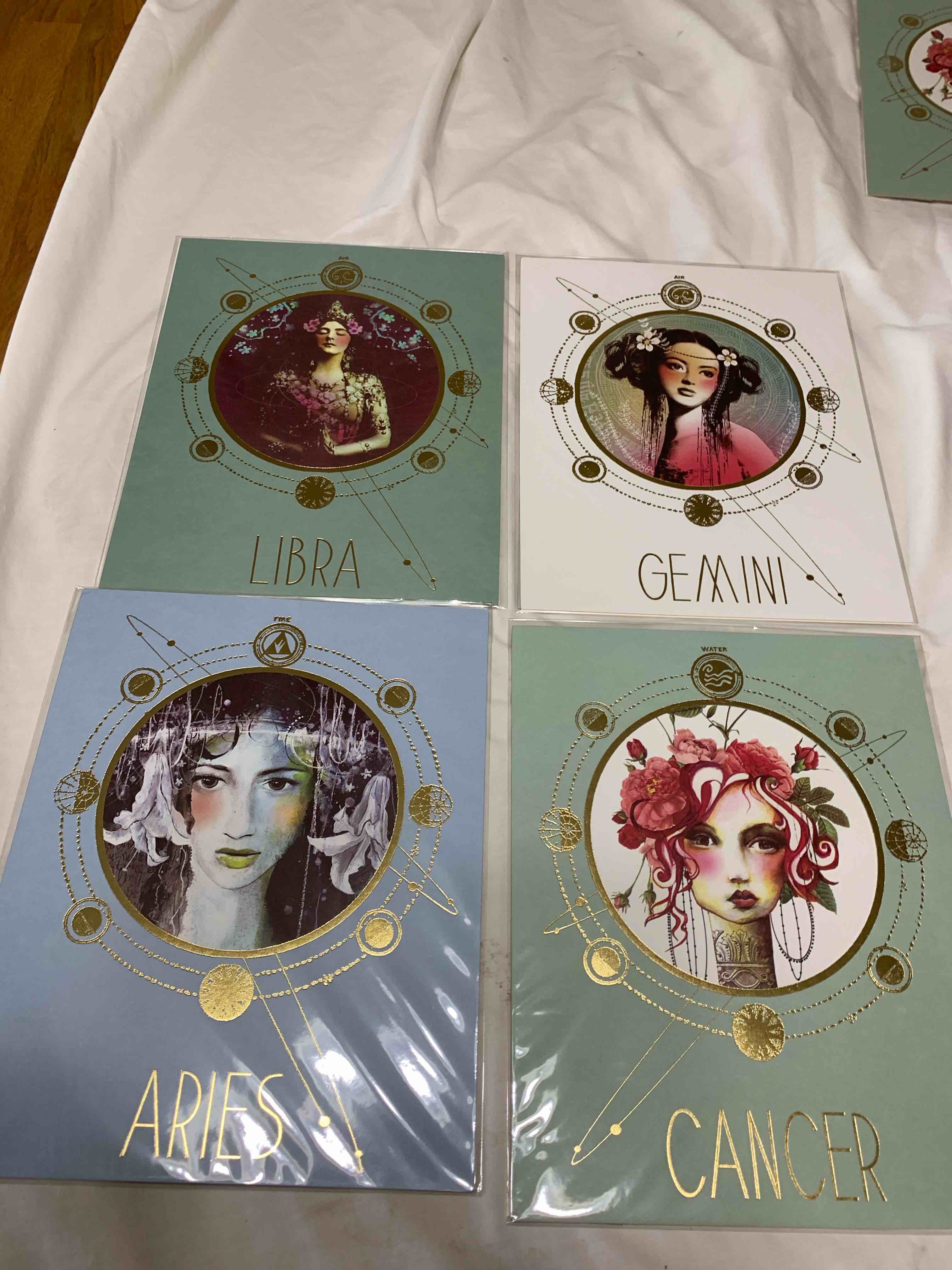 4- Zodiac Posters, Cancer, Aries, Libra and Gemini, 8” X 10”