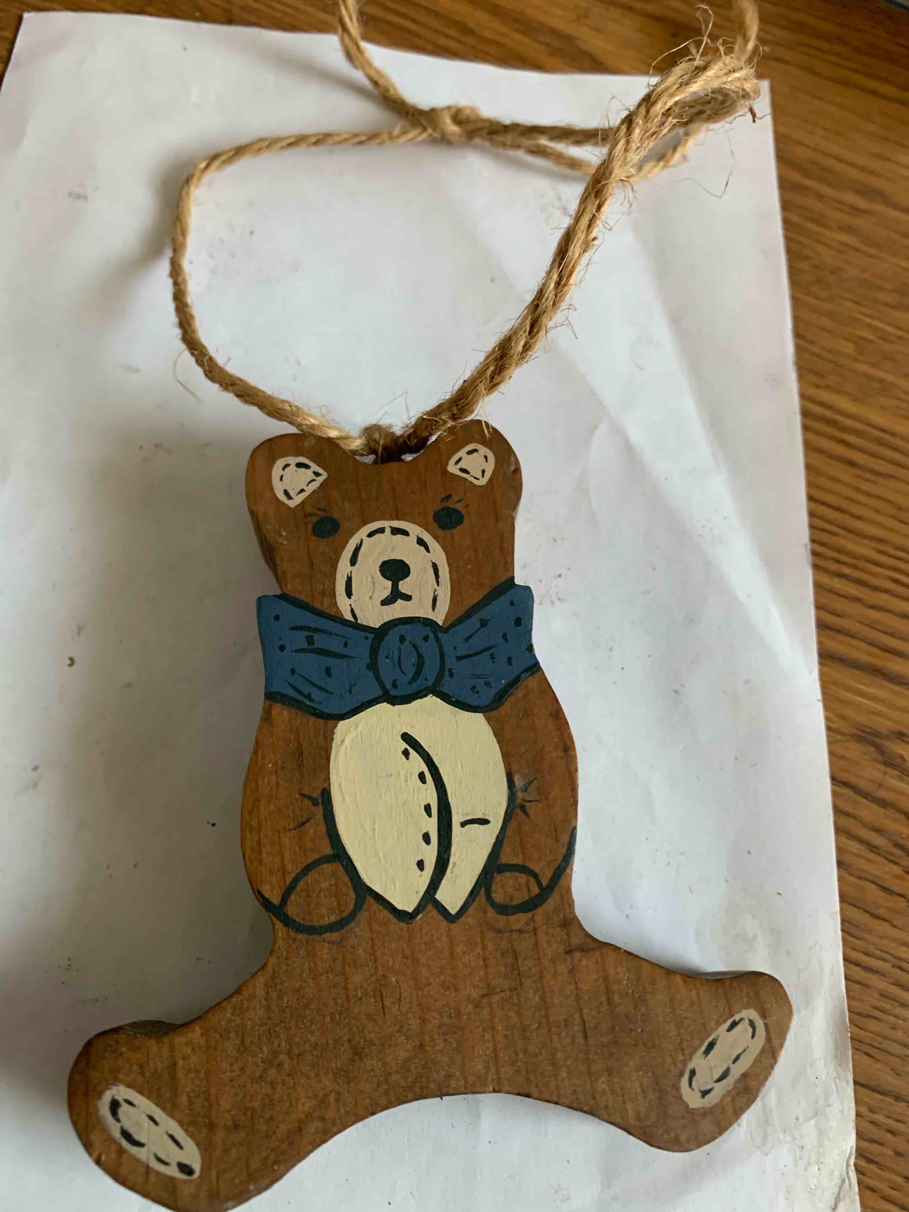 Wooden Teddy Bear Ornament , 3-1/2”