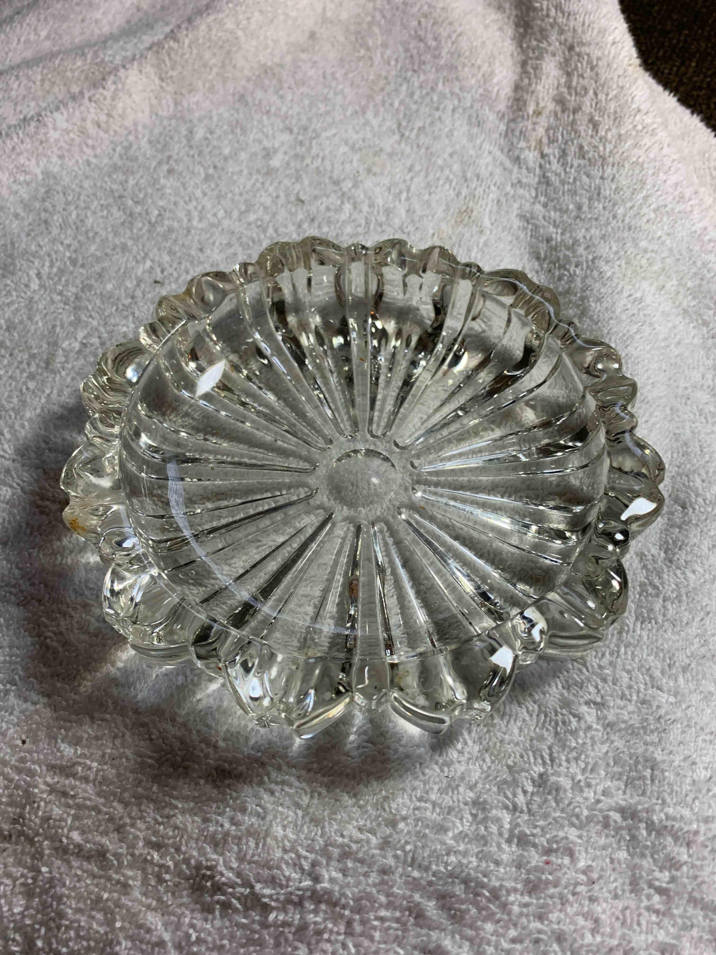 Vintage Glass Ashtray, 5” W.