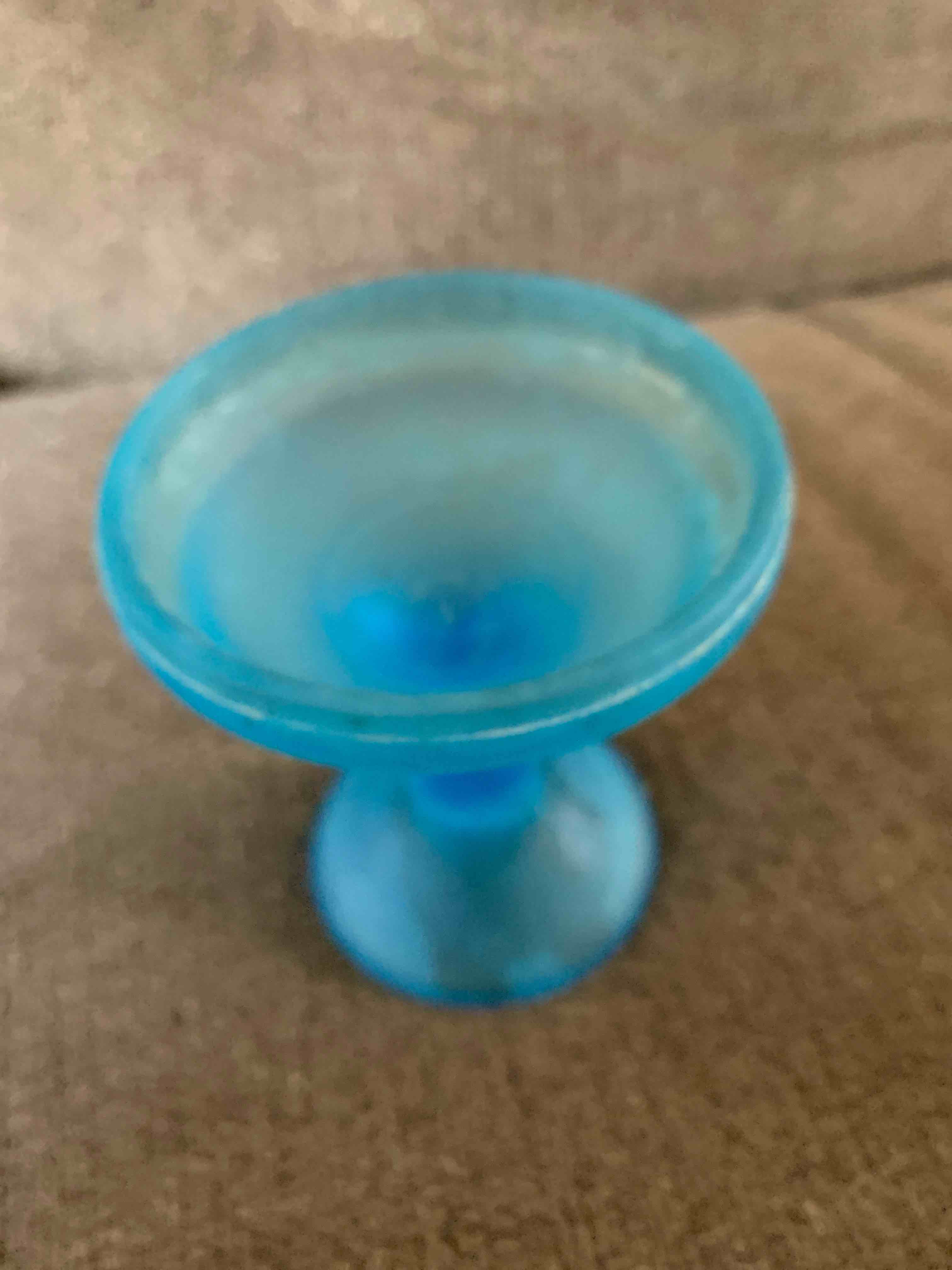 Frosted Blue Candle Holder, for 3” wide candle