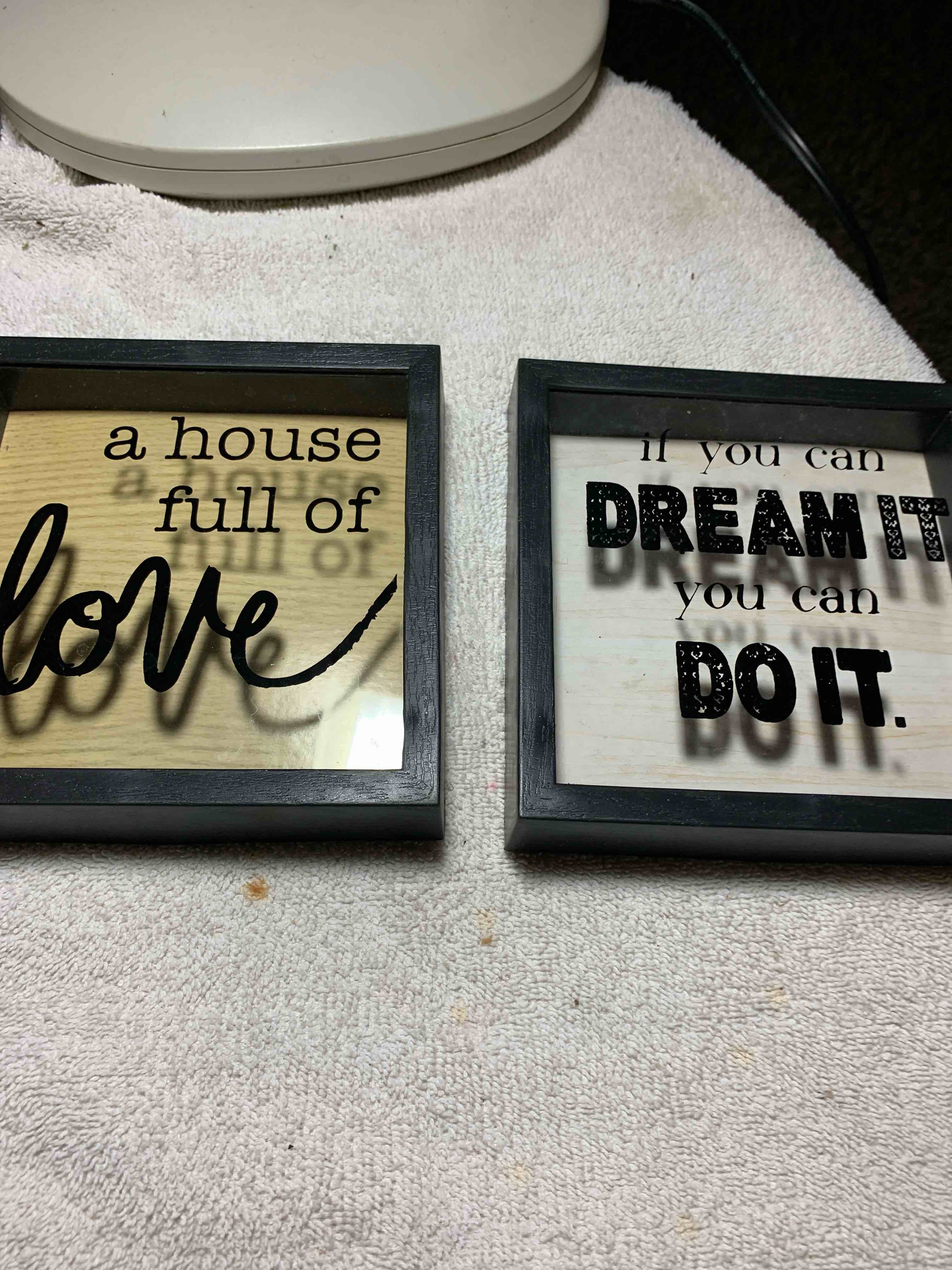 2- Wood and Glass Signs, 6” X 6”