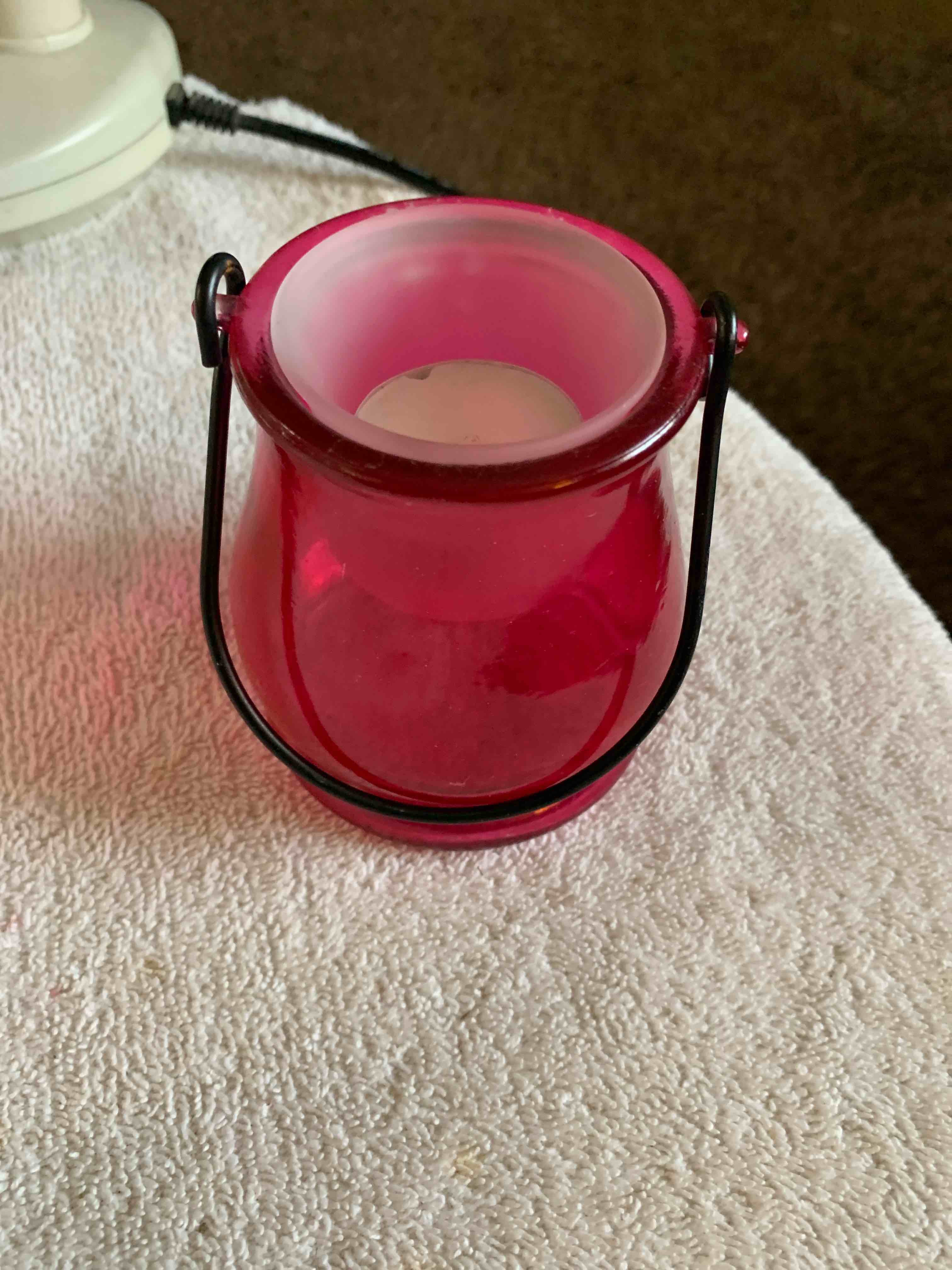 Red Glass Jar with Candle