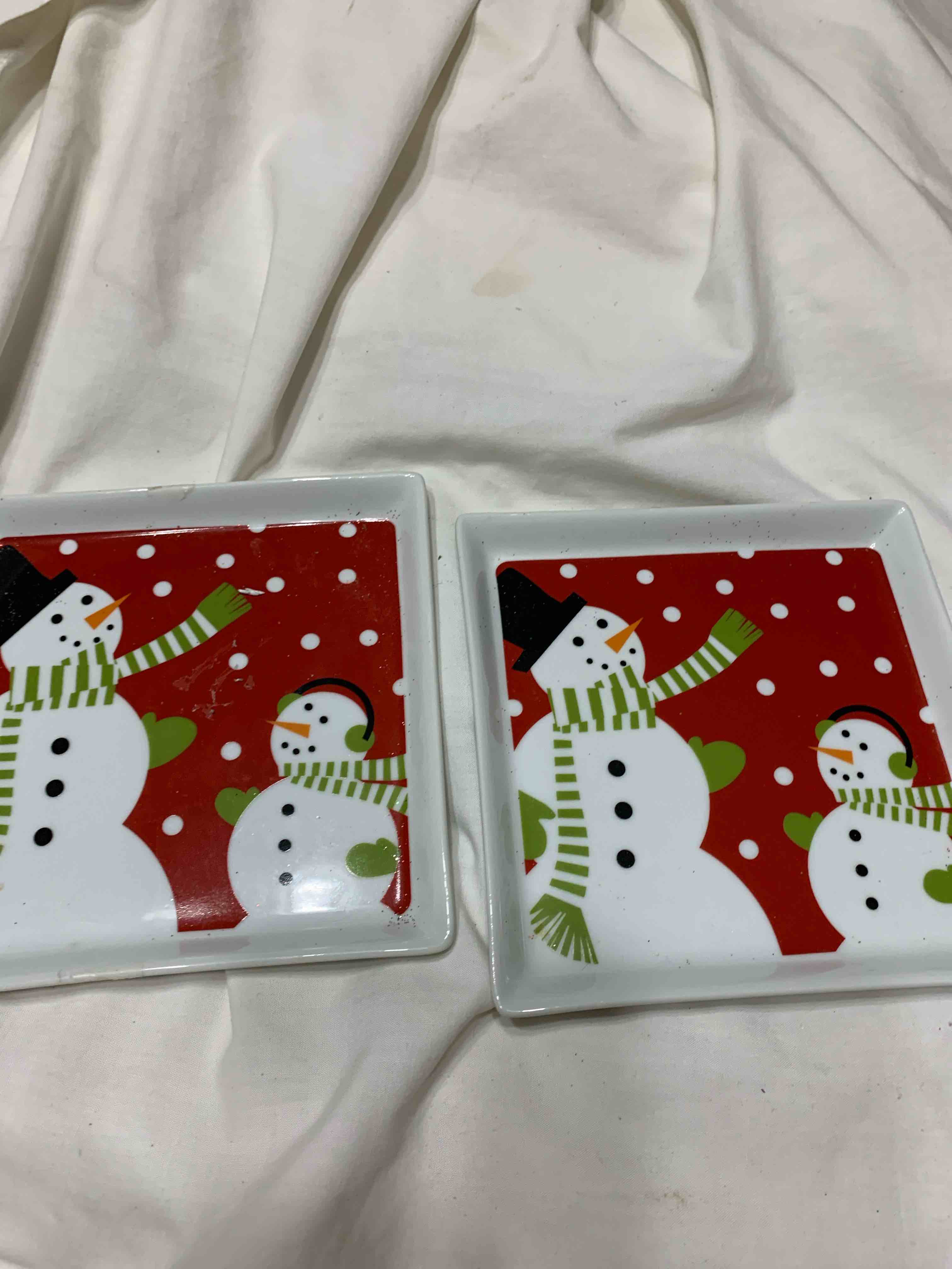 2 Ceramic Snowman Dishes, 6” X 6”