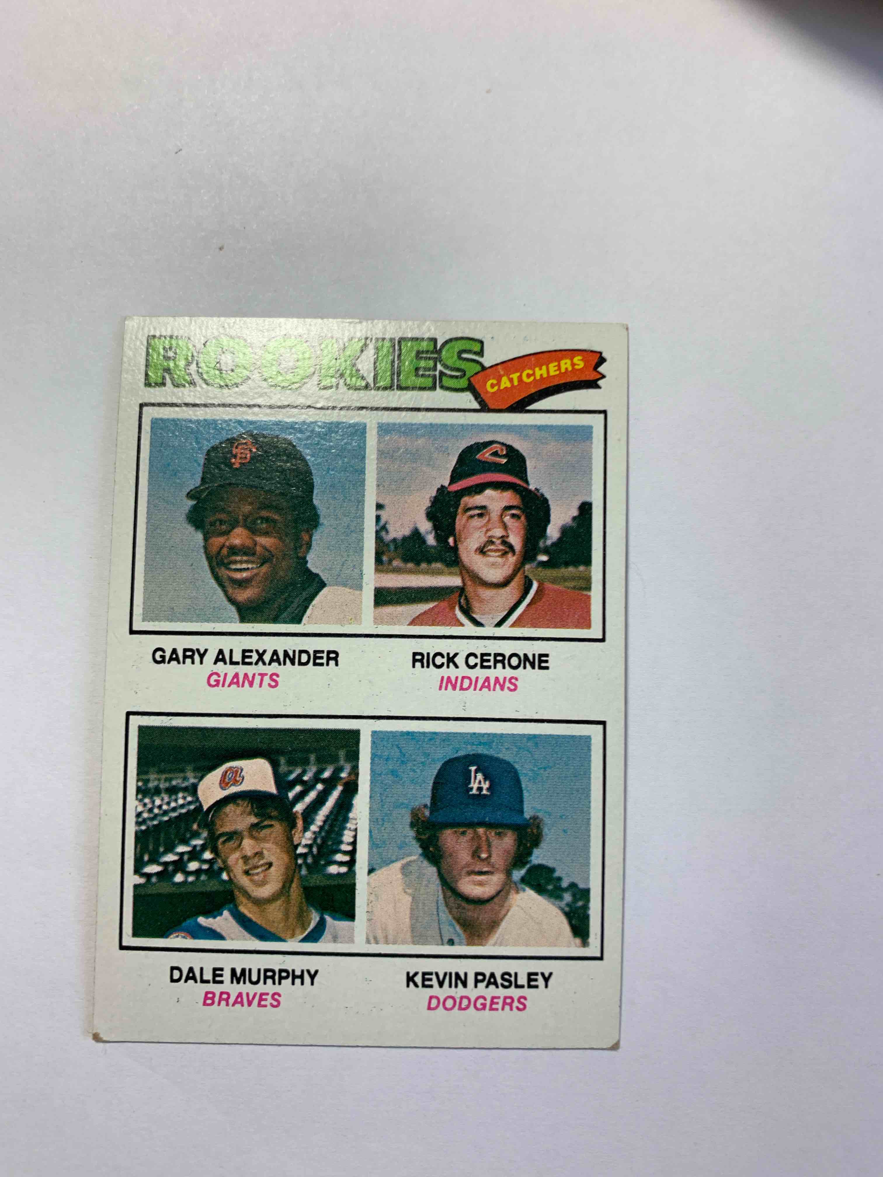 Condition photo showing Good Condition for 1977 Topps # 476, Rookies, Dale Murphy