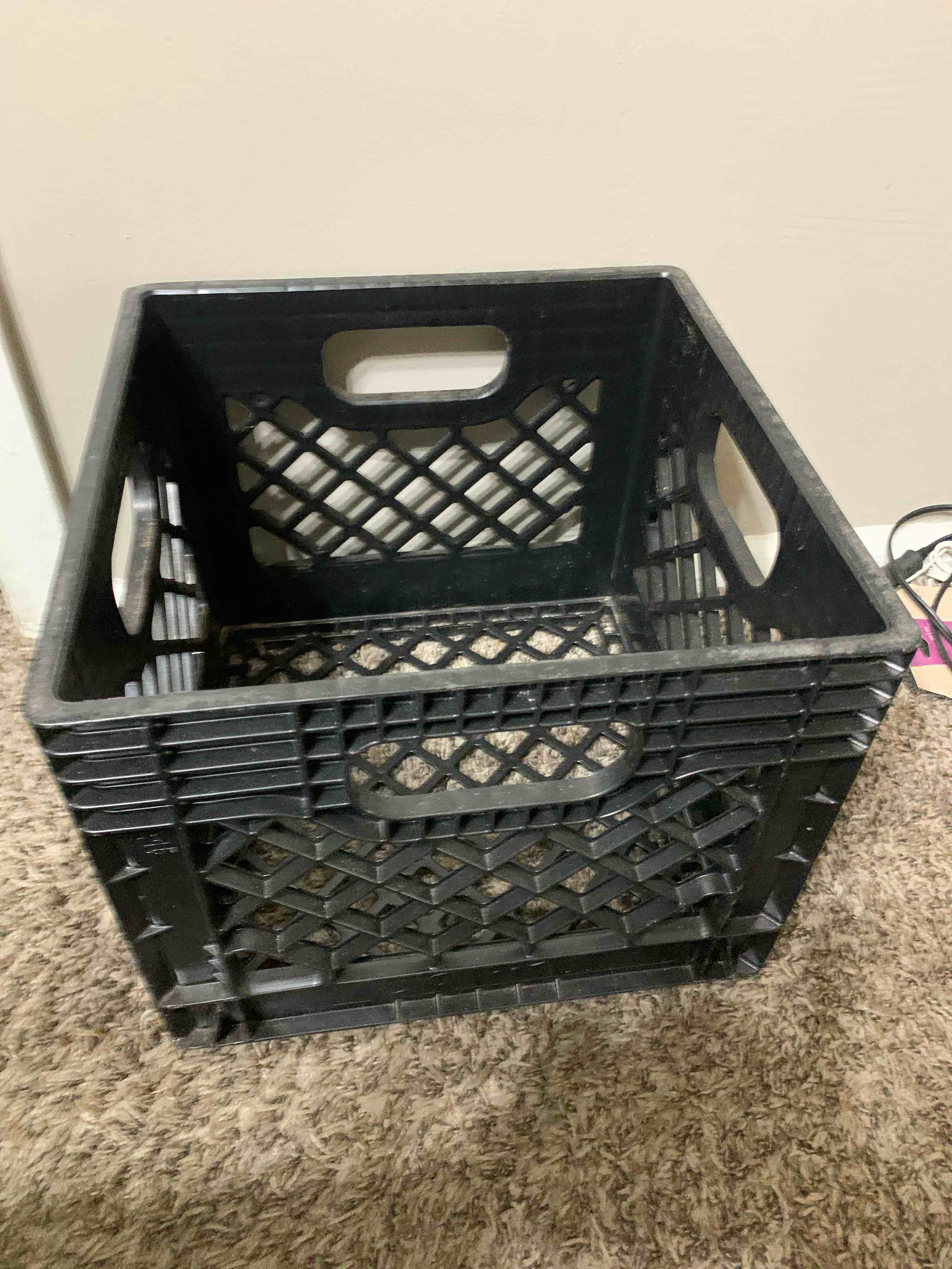 black plastic dairy crate 