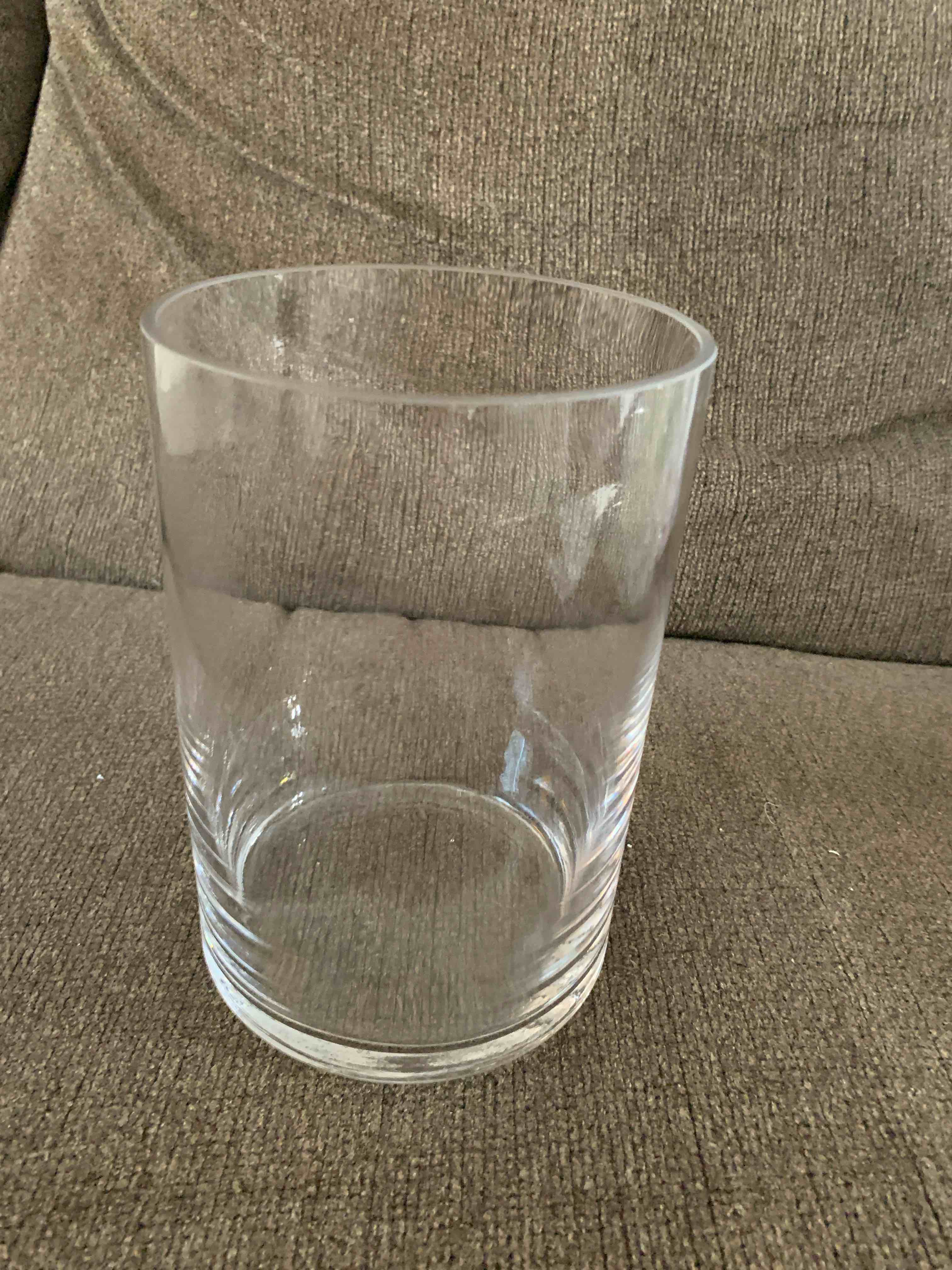 Condition photo showing Good Condition for Clear Glass Vase, 5” diameter 7” tall