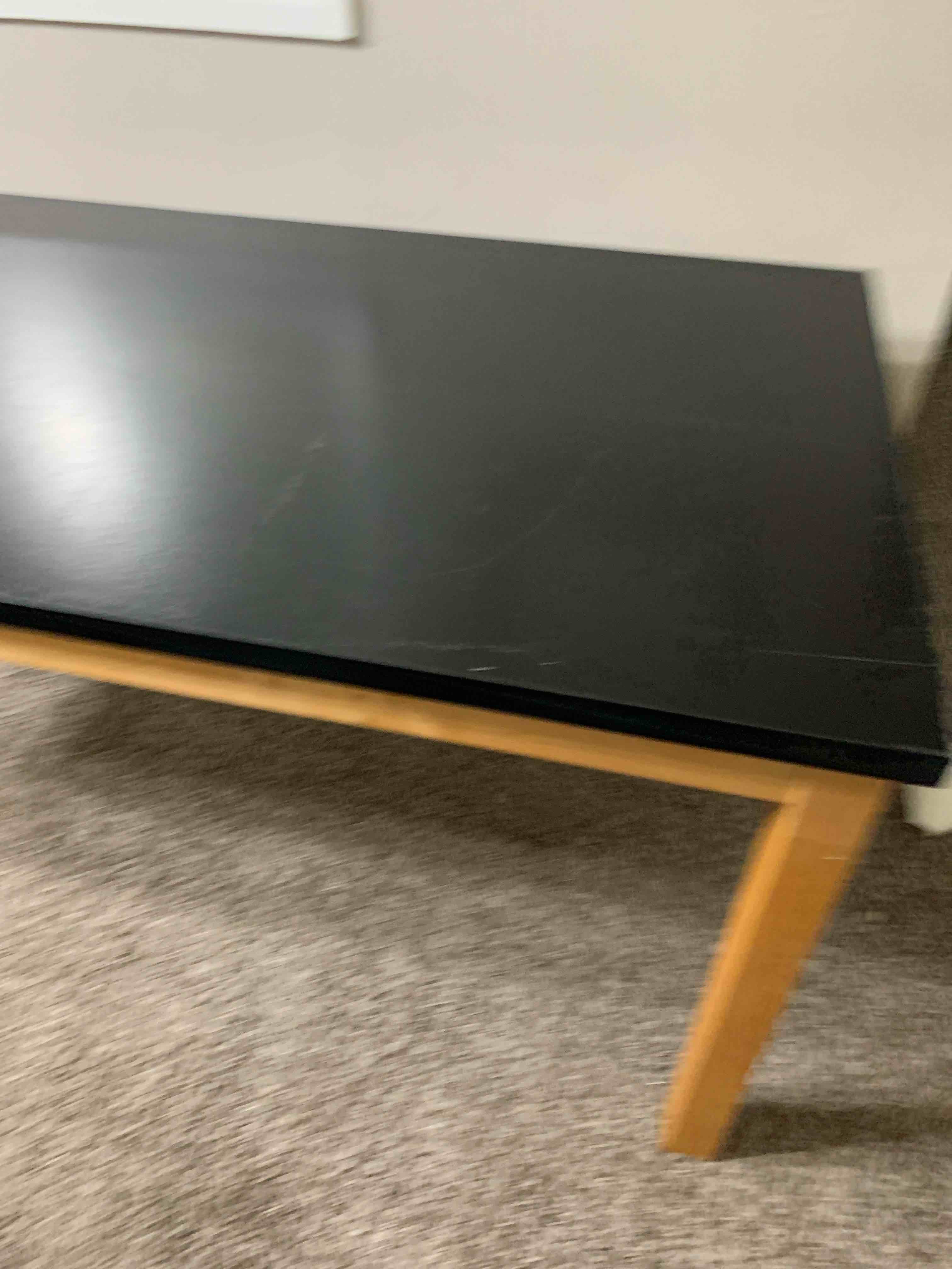 Condition photo showing Good Condition for Sturdy Table, Black Laminate Top & Maple Legs, 30” X 60”,  30” tall
