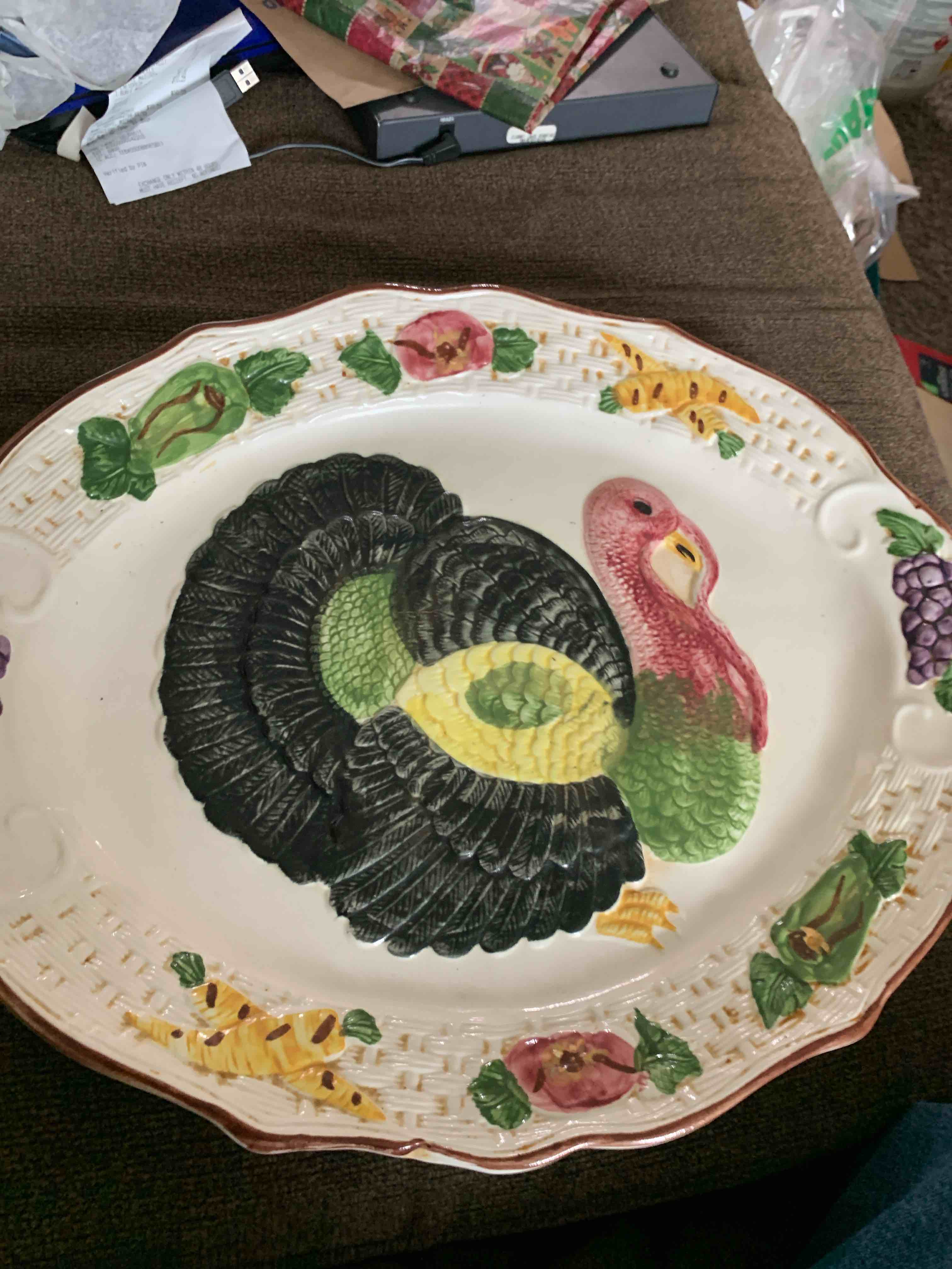 Vintage Ceramic Turkey Platter, 18” X 15”,  Calf. USA