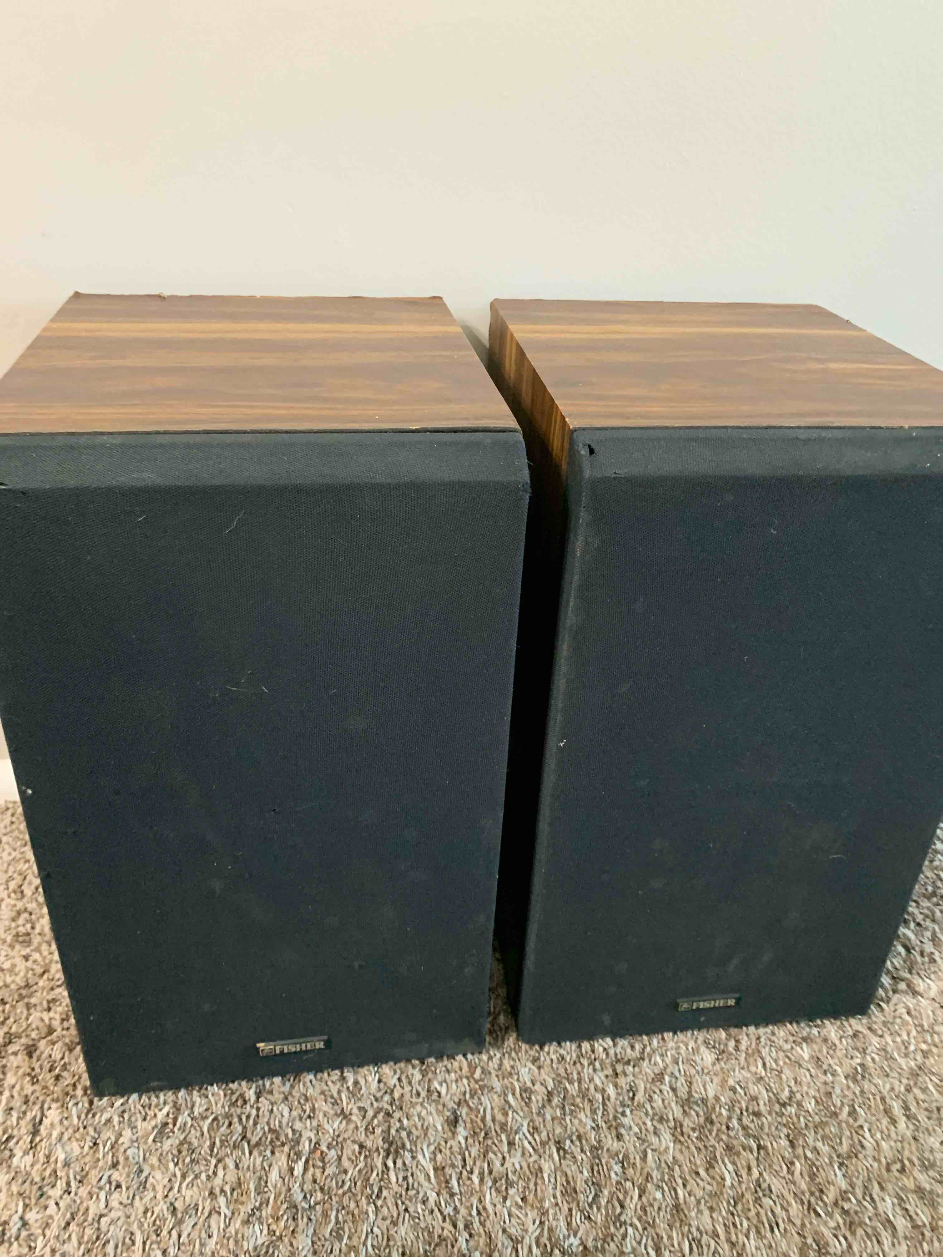 Pair of Fisher Stereo Speakers , 19” H, 11” W, 13” deep