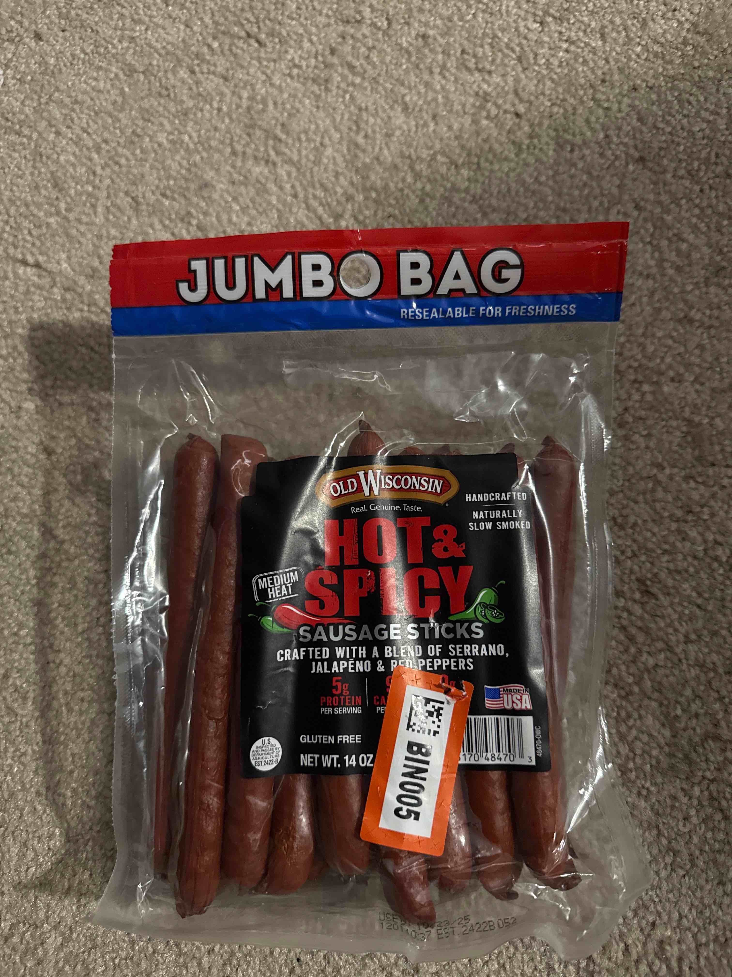 old wisconsin hot and spicy sausage sticks bb 10/23/25