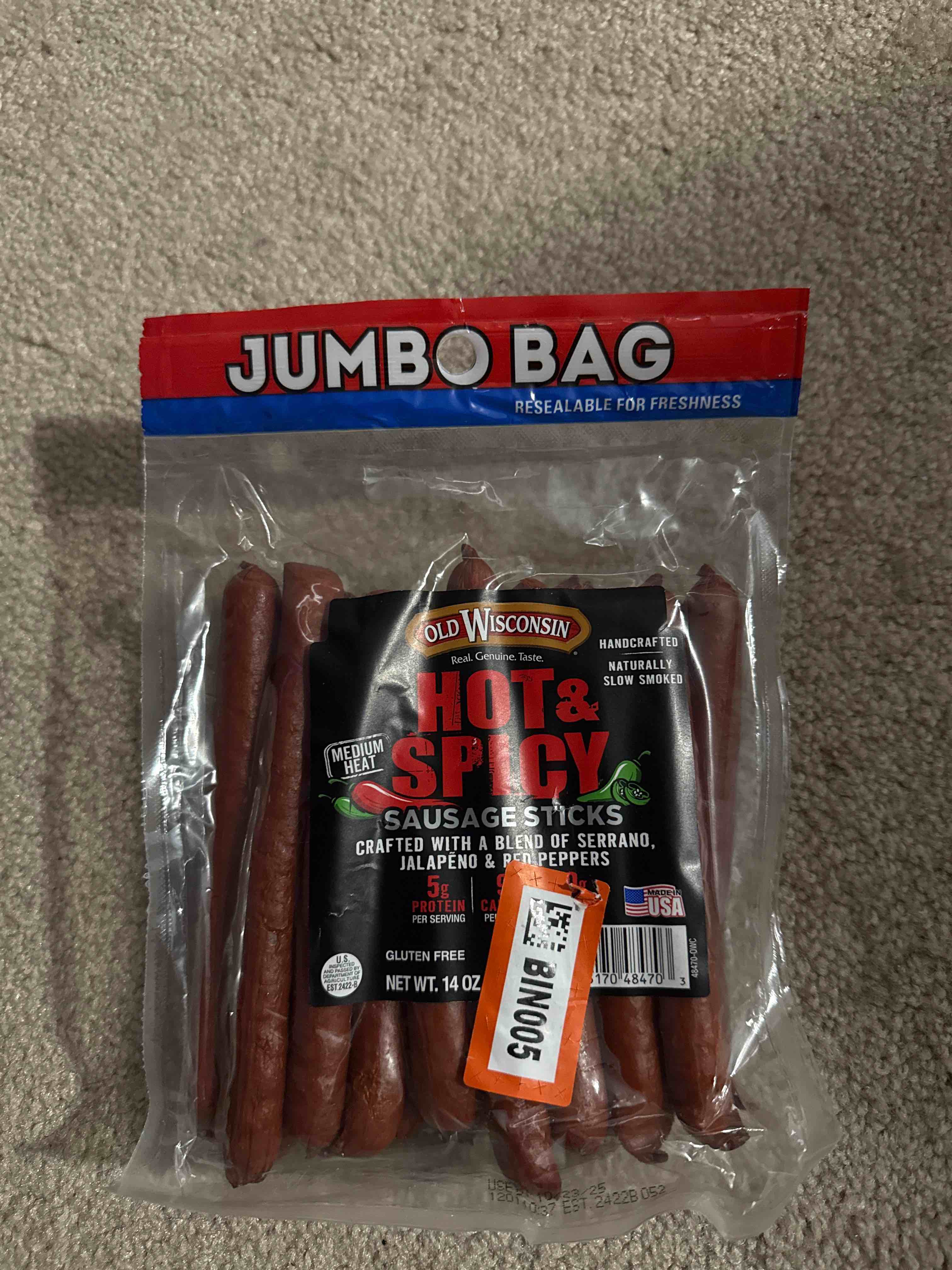 old wisconsin hot and spicy sausage sticks bb 10/23/25