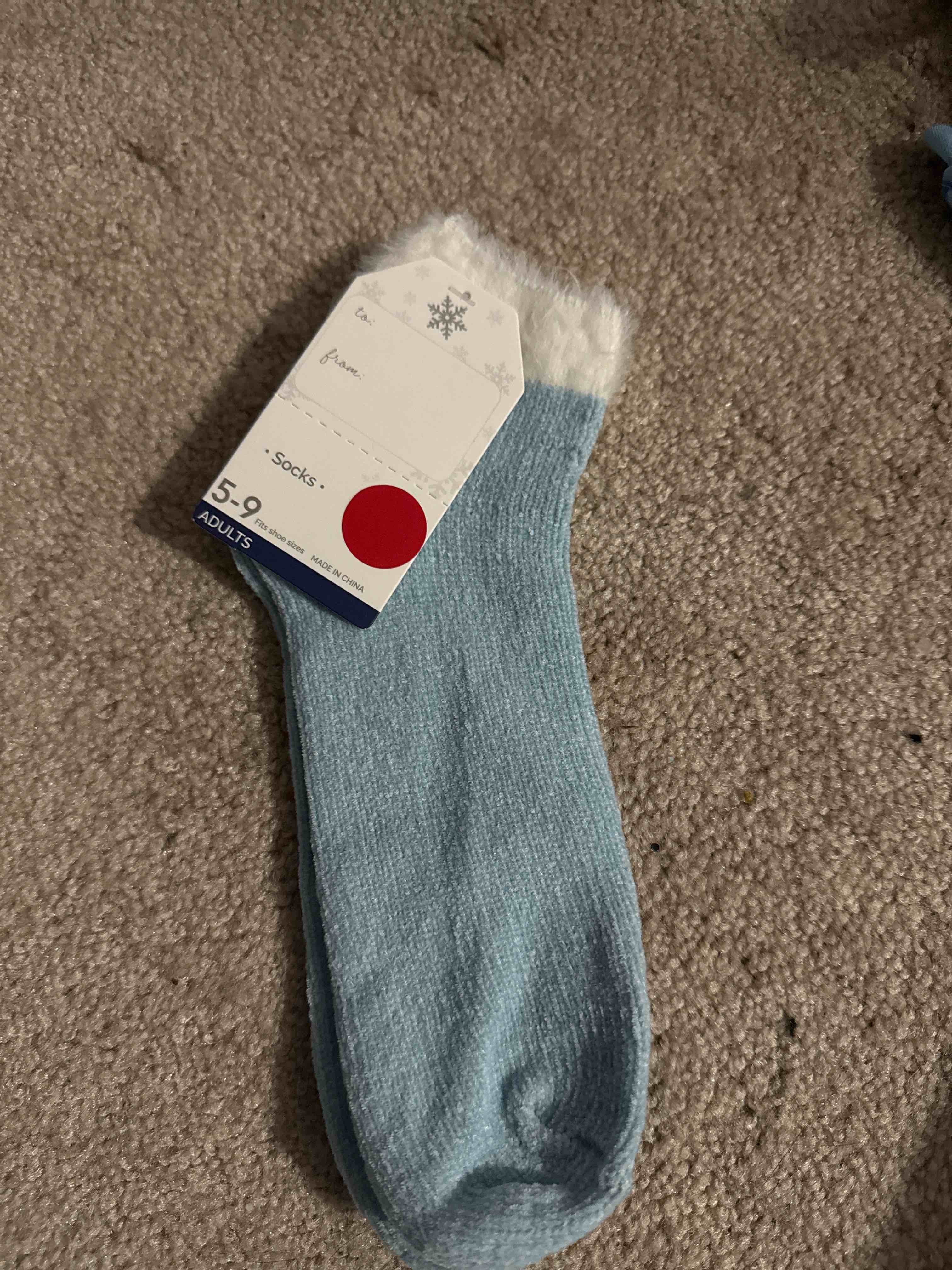 Condition photo showing item condition for blue adult socks size 5-9