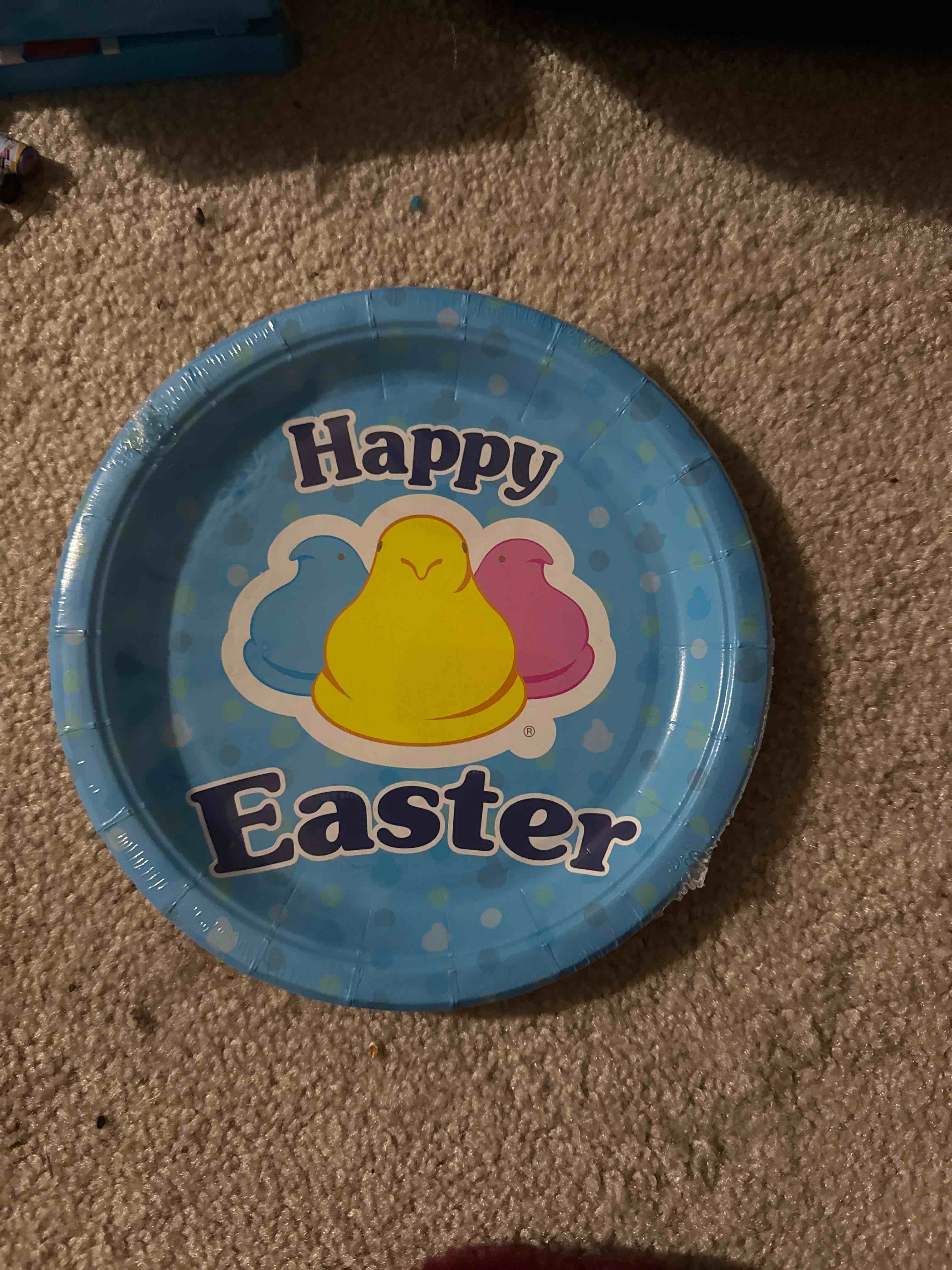 Condition photo showing New/Like New for blue peeps Easter plates 8ct 7” 
