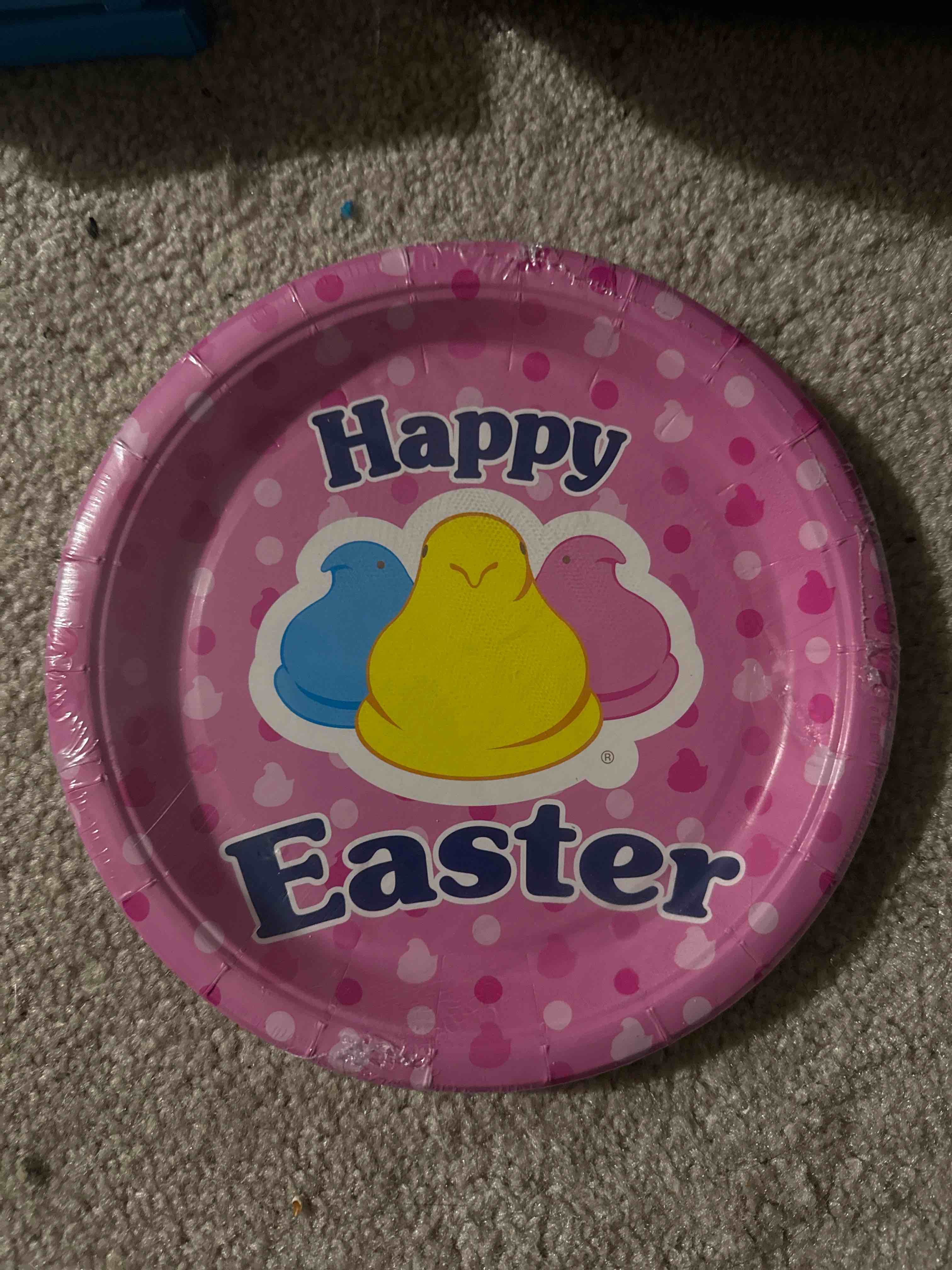 Condition photo showing New/Like New for pink peeps Easter plates 8ct 7”