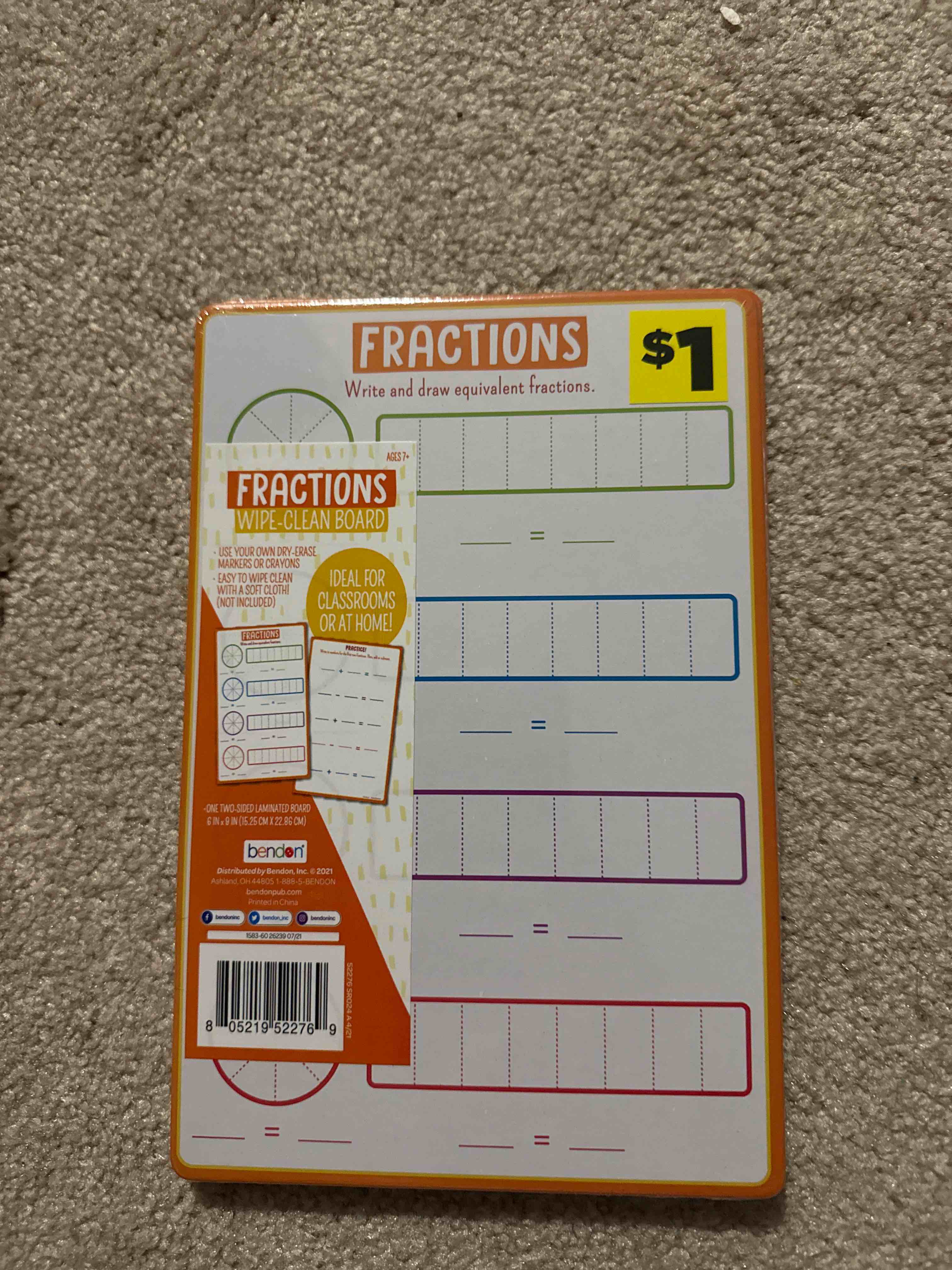 fractions wipe clean board