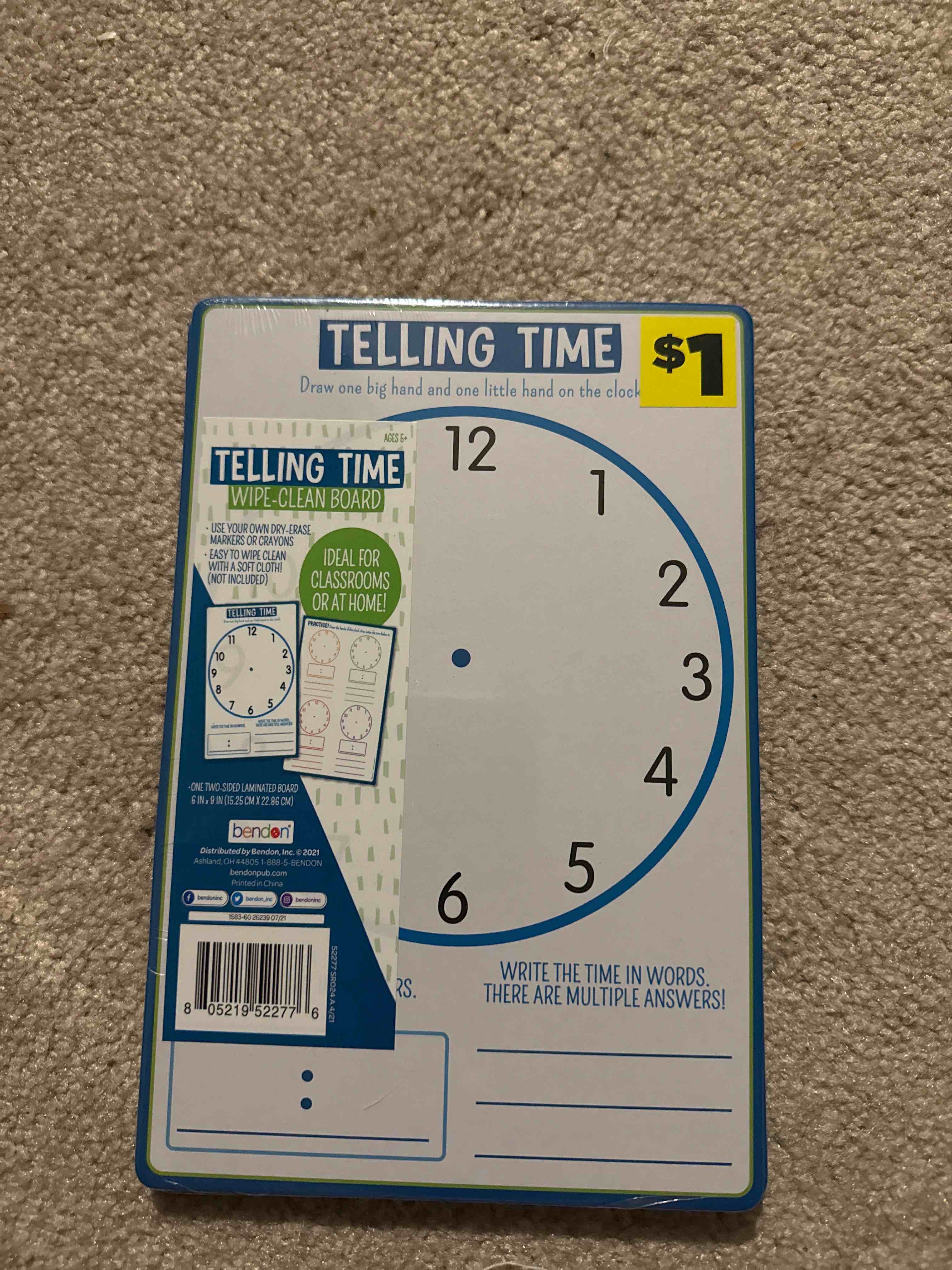 telling time wipe clean board