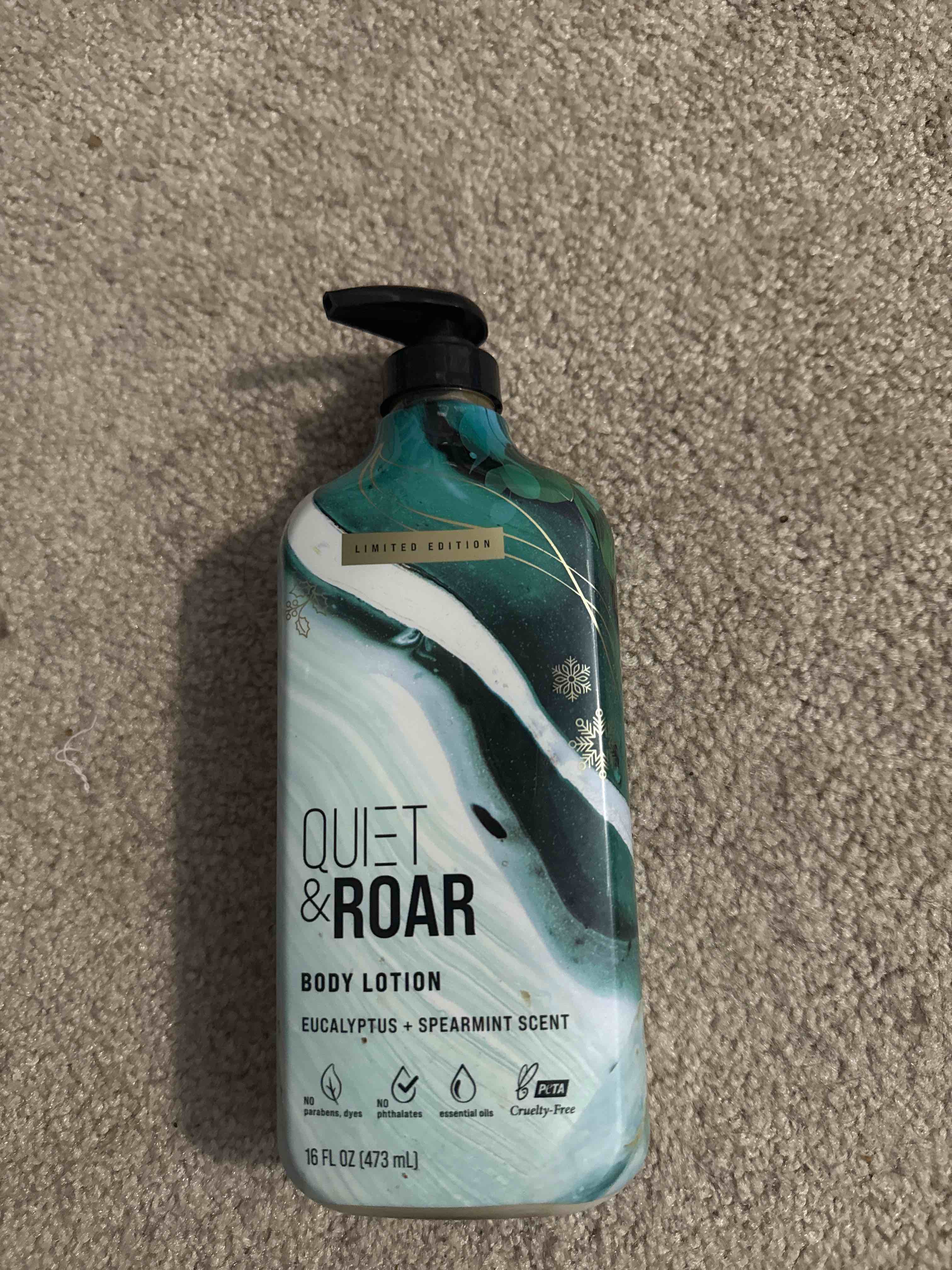 Condition photo showing New/Like New for quiet and roar body lotion eucalyptus and spearmint scent 16fl oz 