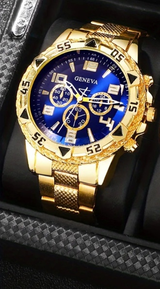 GENEVA GOLD  WATCH WITH BLUE FACE 