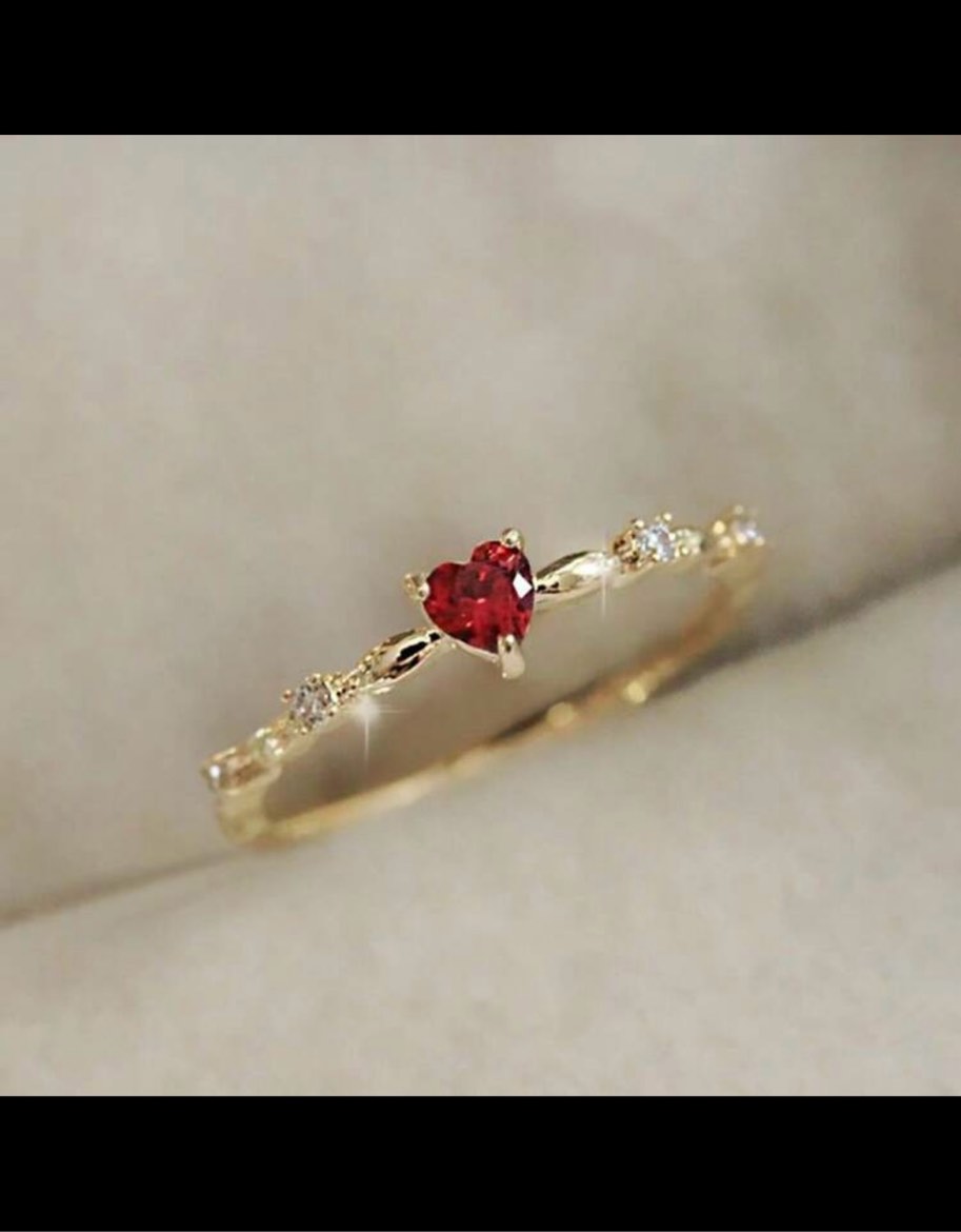 GOLD RING WITH RED HEART STONE (Size 9) 