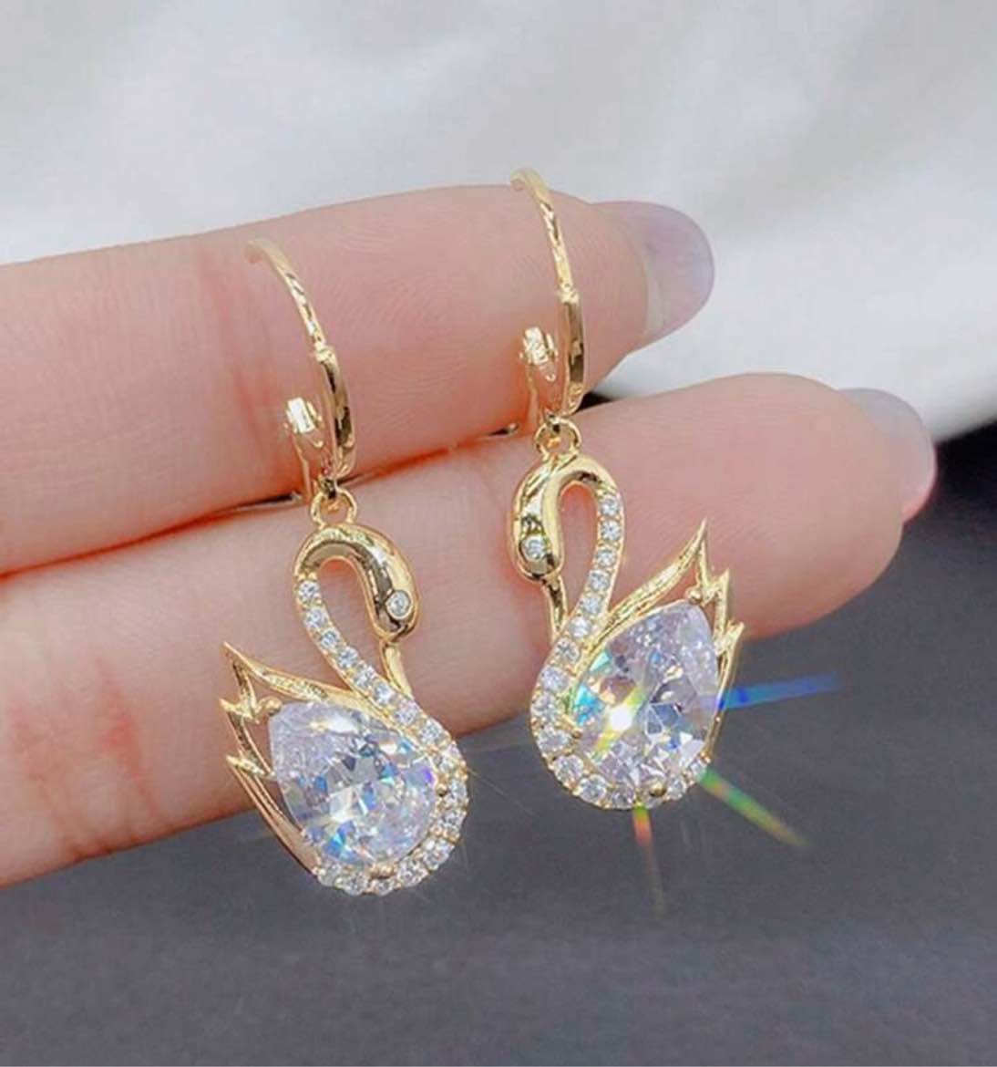 ACCENTED GOLDEN SWAN EARRINGS