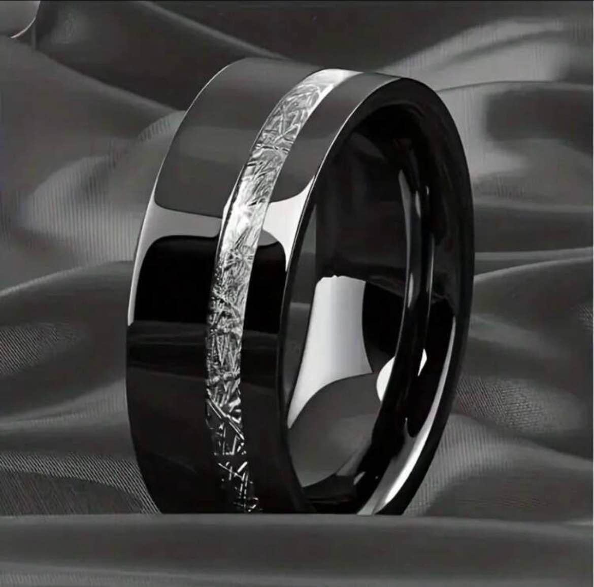 BLACK AND SILVER BAND  SIZE 10
