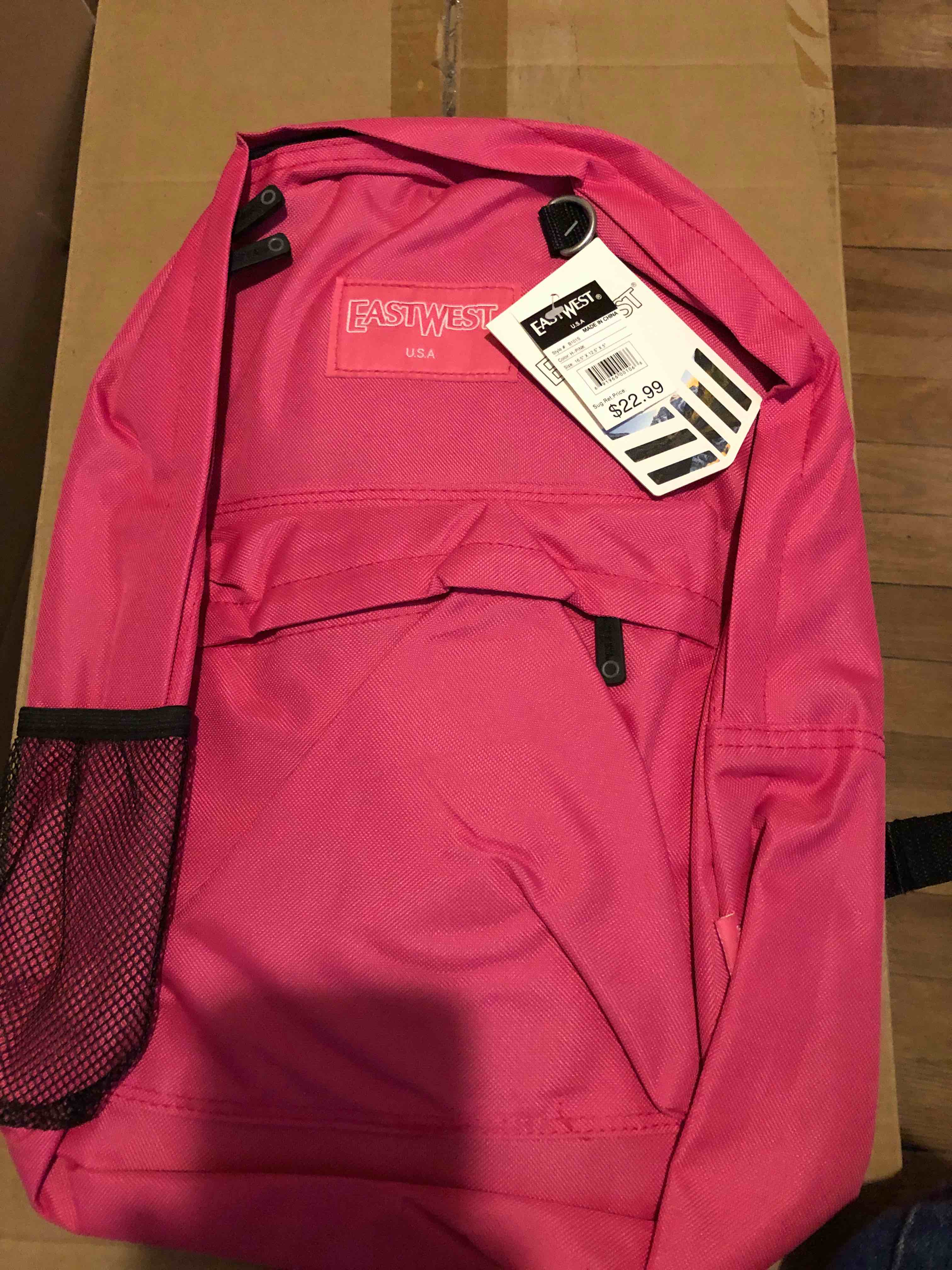 east west USA  back pack book bag hot pink
