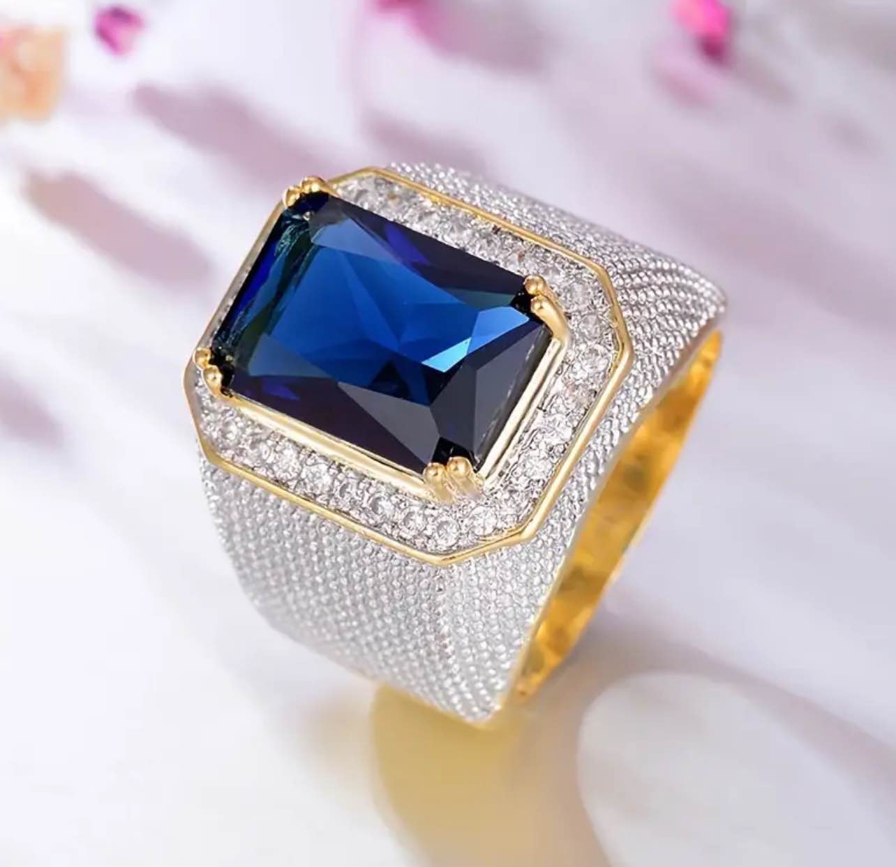 Men’s 925 Silver 18K Gold Plated Ring Sz 10