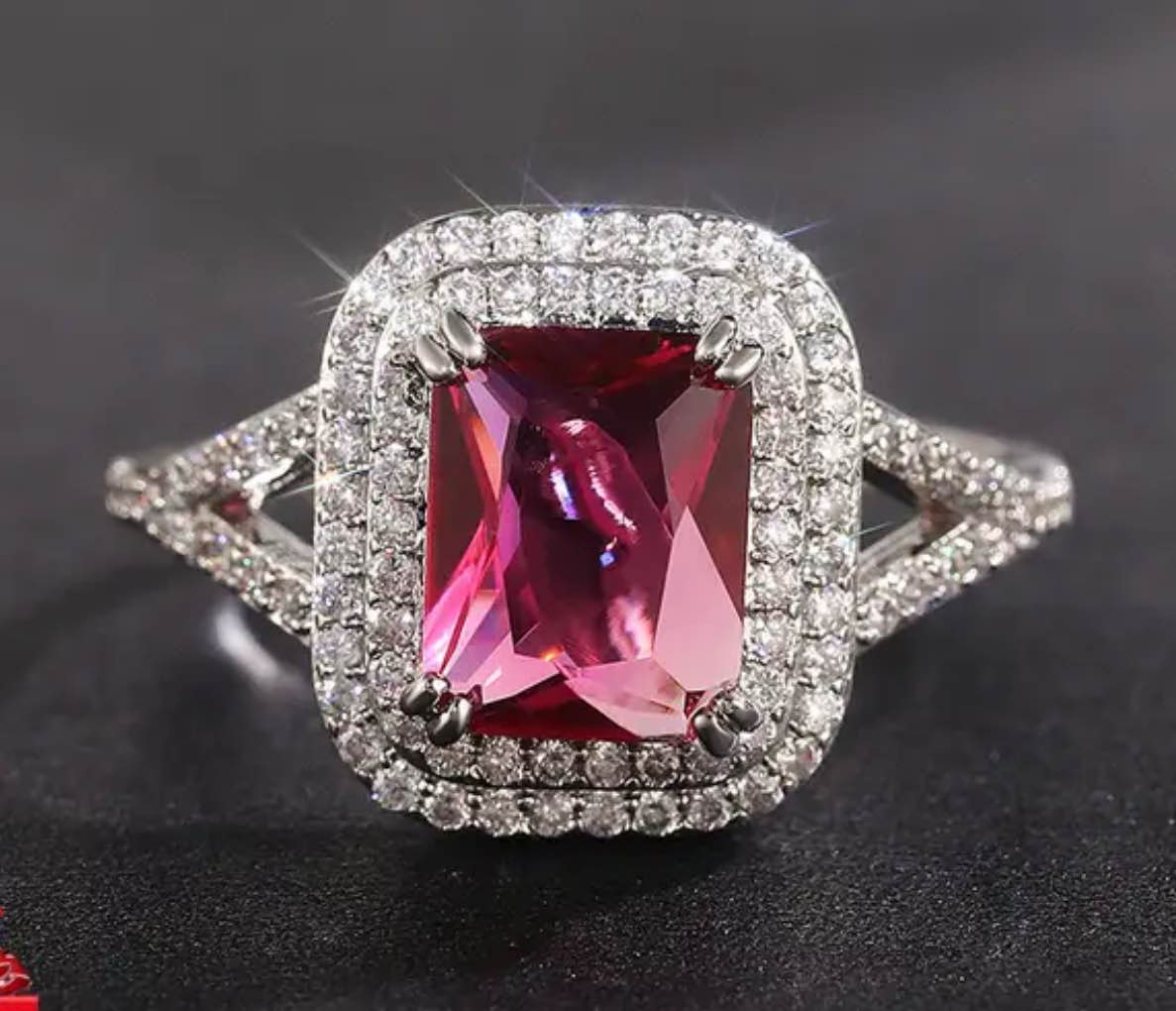 Beautiful 925 Silver Plated Pink Sapphire Ring Sz 10