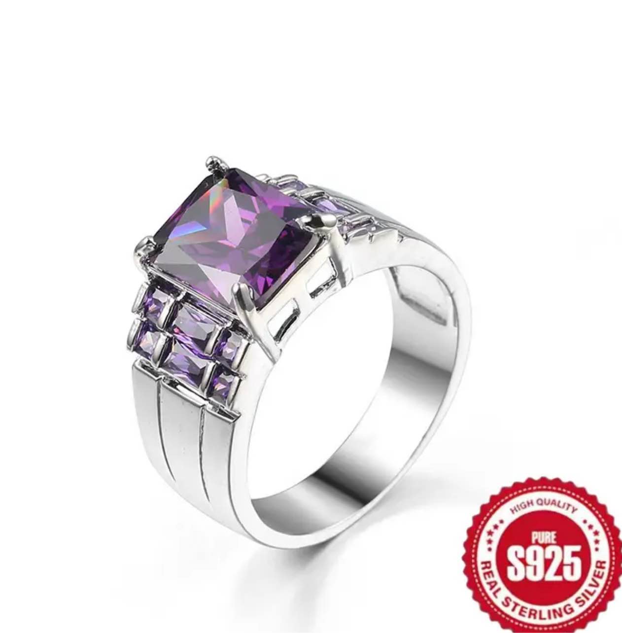 Beautiful 925 Silver Plated Sapphire Ring Sz 10