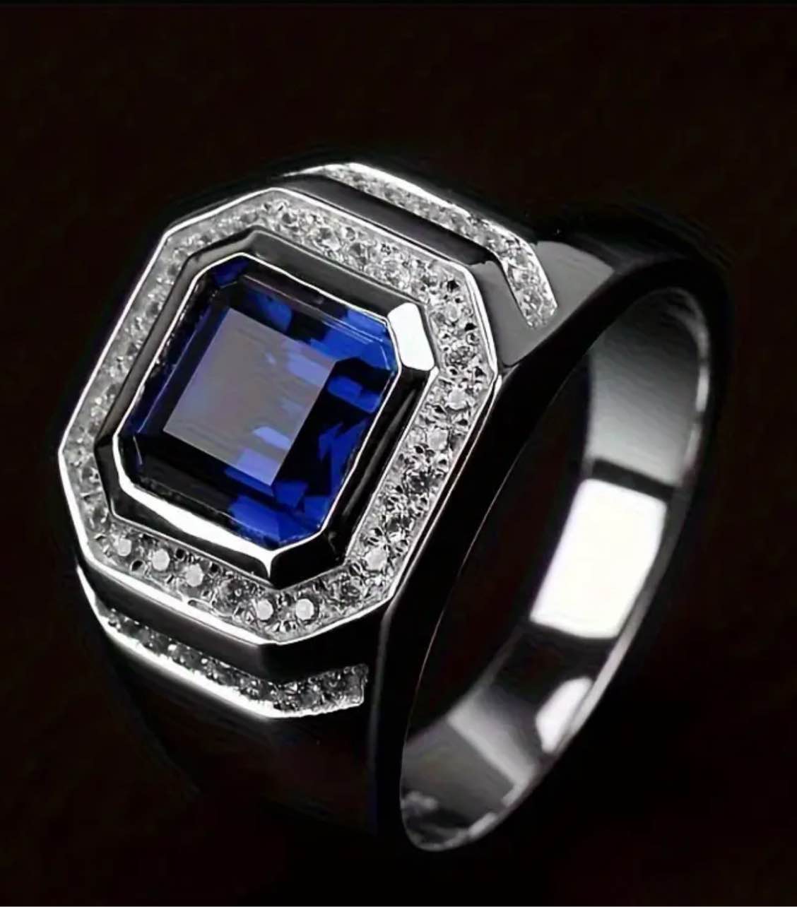 Men’s 925 Silver Plated Sapphire Ring Sz 12