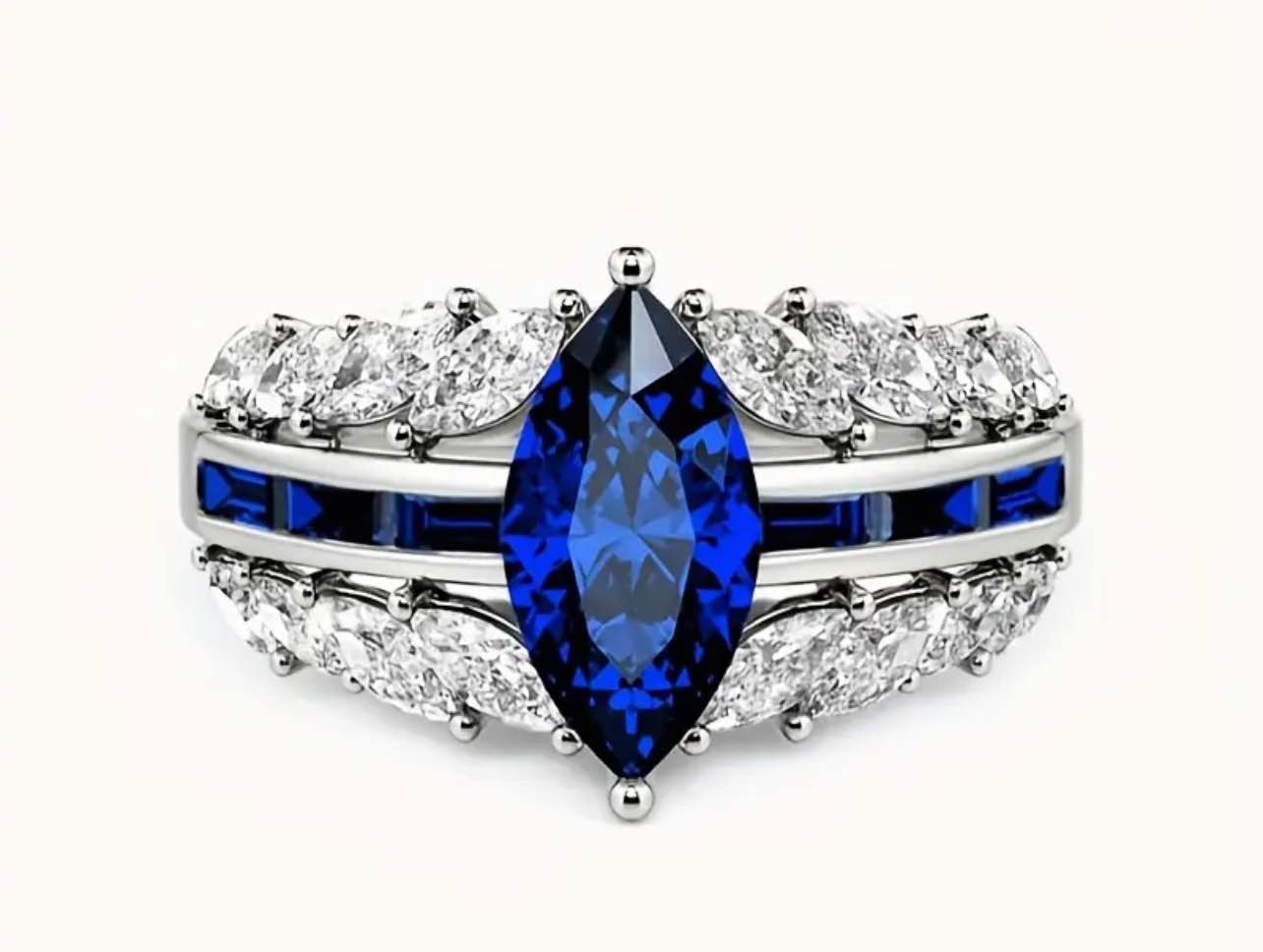 Beautiful 925 Silver Plated Blue Sapphire Ring Sz 8