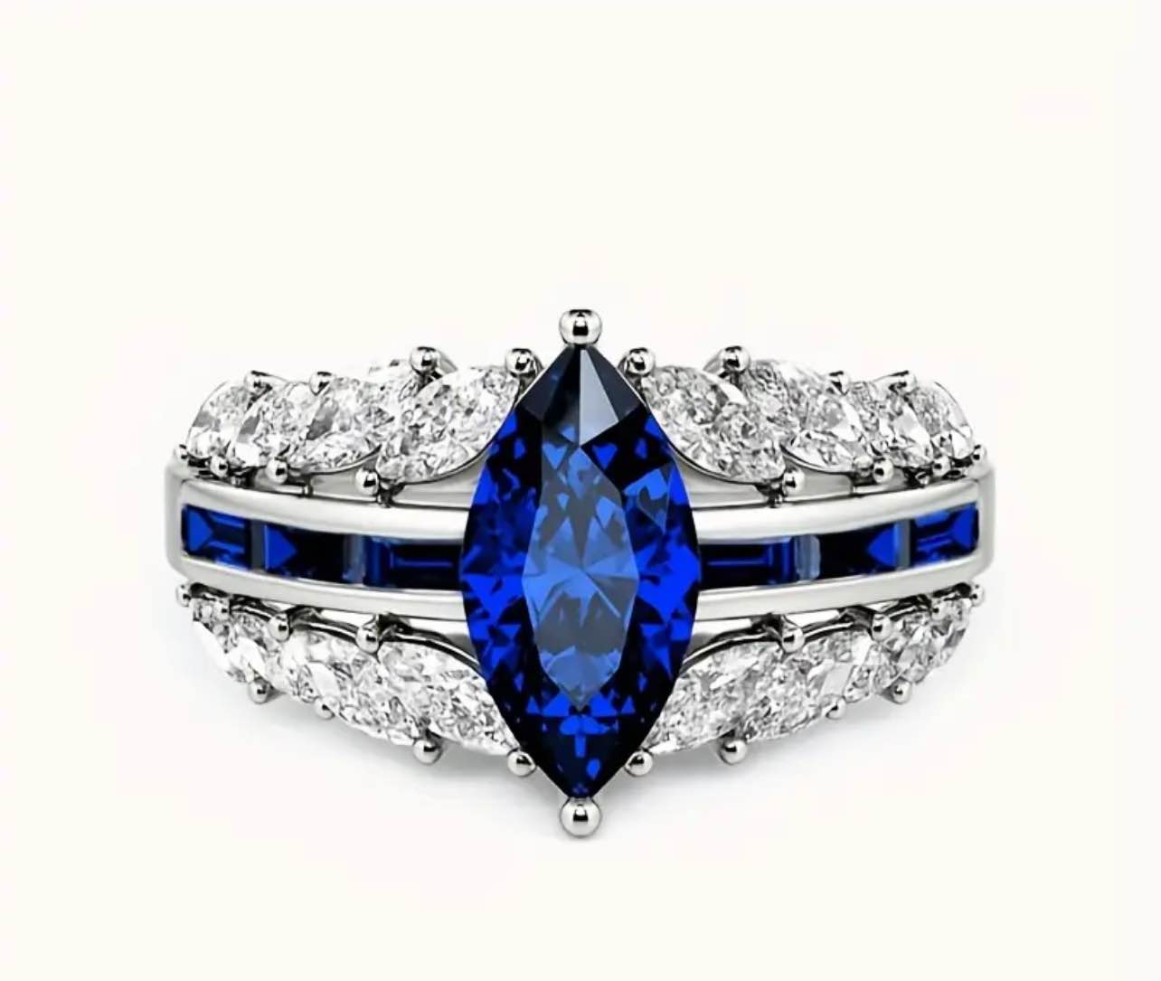 Beautiful 925 Silver Plated  Blue Sapphire Ring Sz 8