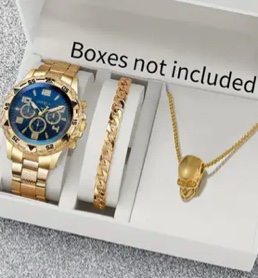 Men’s 18K Gold 3pc Watch, Bracelet And Necklace Set