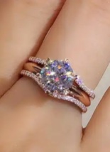 Gorgeous 925 Silver 18K Rose Gold Plated Ring Sz 8