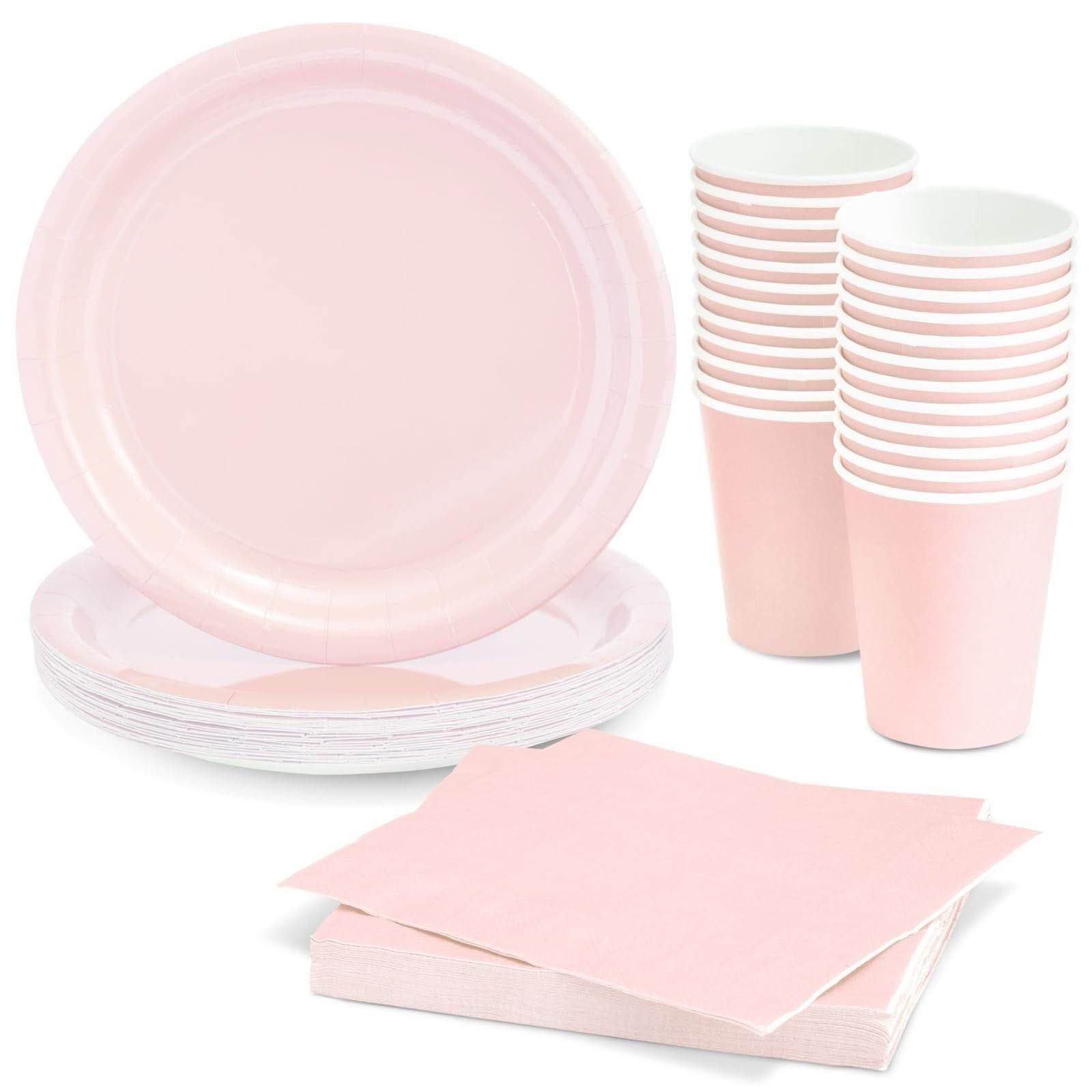 24 Pink Party Supplies with Paper Plates, Cups, and Napkins