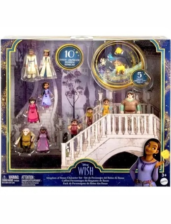 Disney Wish Kingdom of Rosas Character Small Doll Set, 10 Posable Mini Dolls & 5 Friend Figures