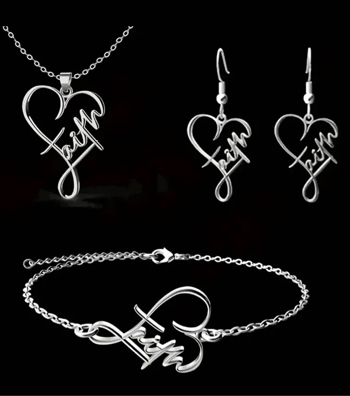 Beautiful 925 Silver Plated Faith Necklace, Bracelet And Earrings Set