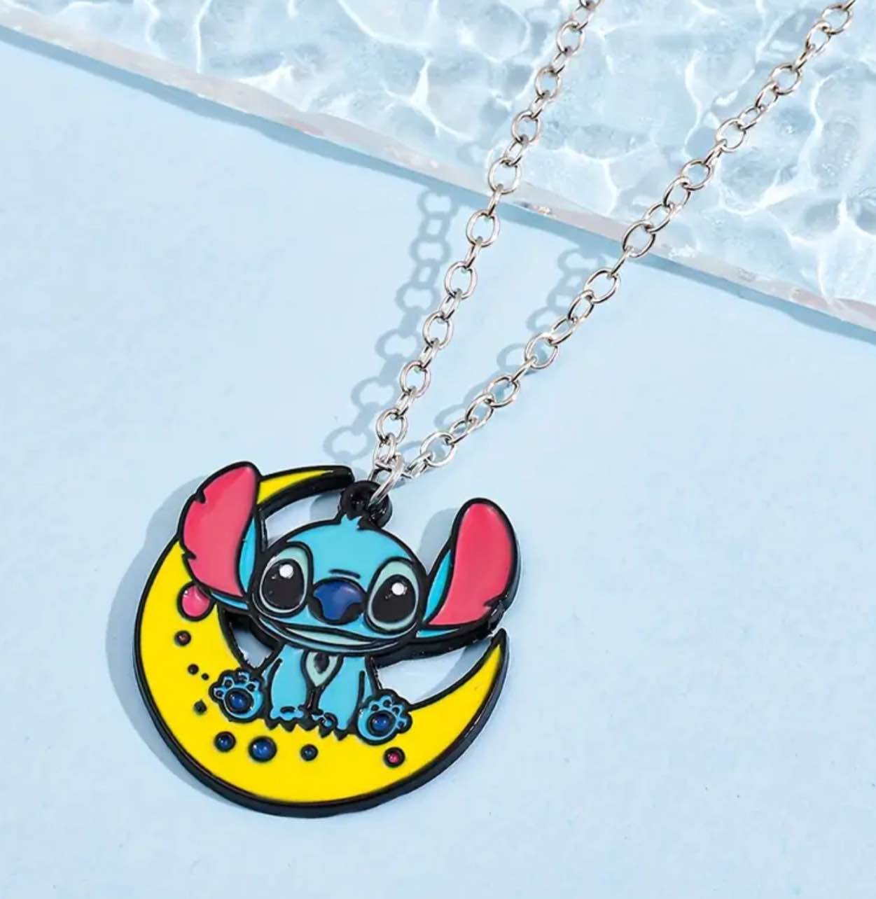 925 Silver Plated  Disney Stitch Moon Pendant Necklace