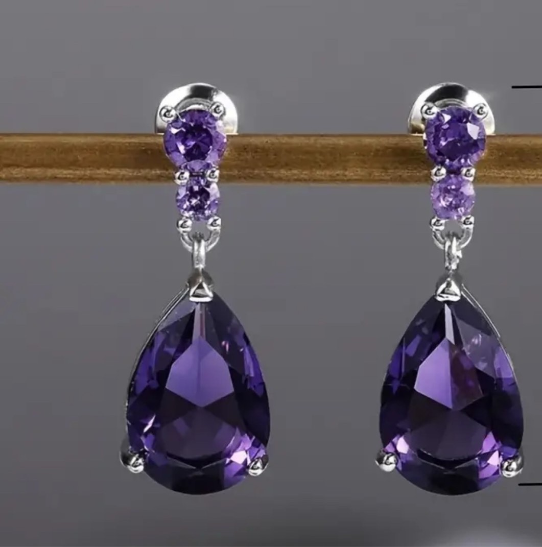 Beautiful 925 Silver Plated Amethyst Earrings