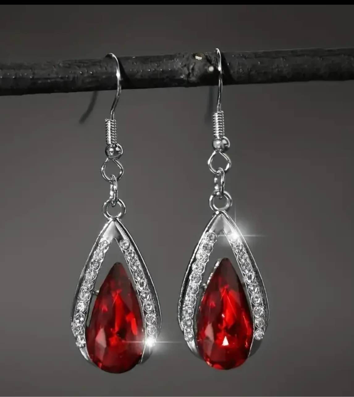 Beautiful 925 Silver Plated Red Sapphire Earrings