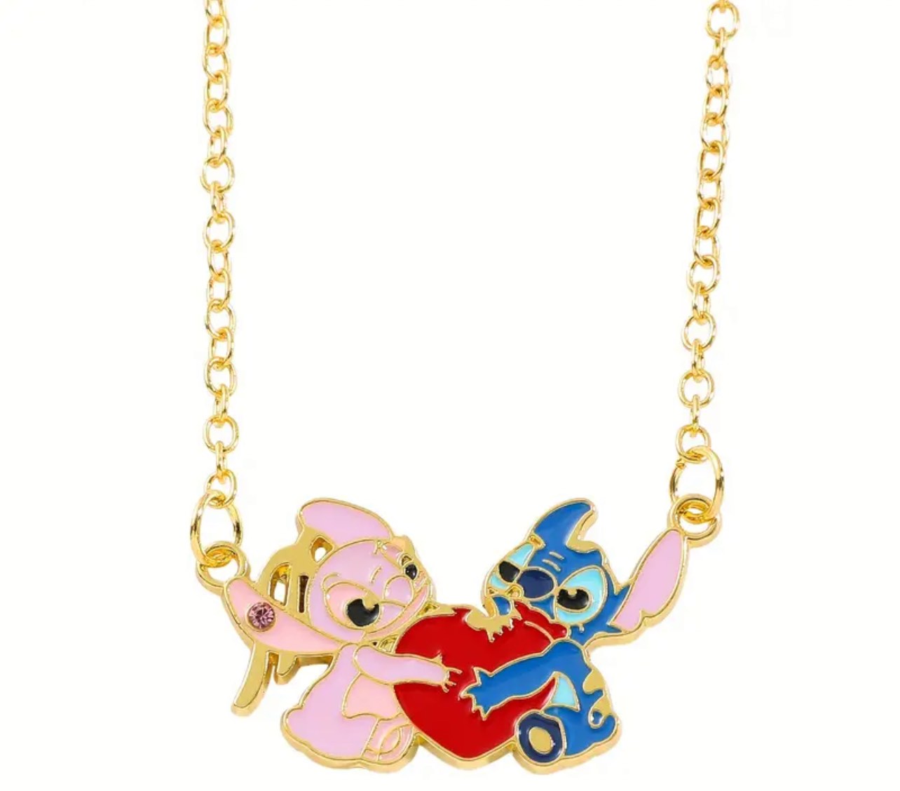 Beautiful 925 Silver Plated LILO and Stitch Necklace 