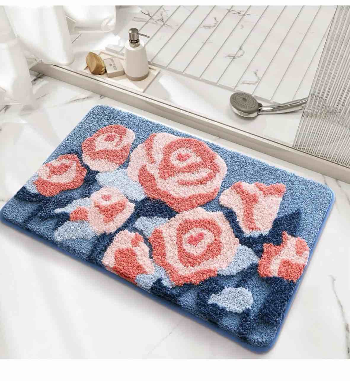 Rose Bath Mat Cute Super Absorbent Carpet Machine Wash and Non Slip Bath Rug for Sink, Bedroom and Kitchen (30"x17", Rose Bush)