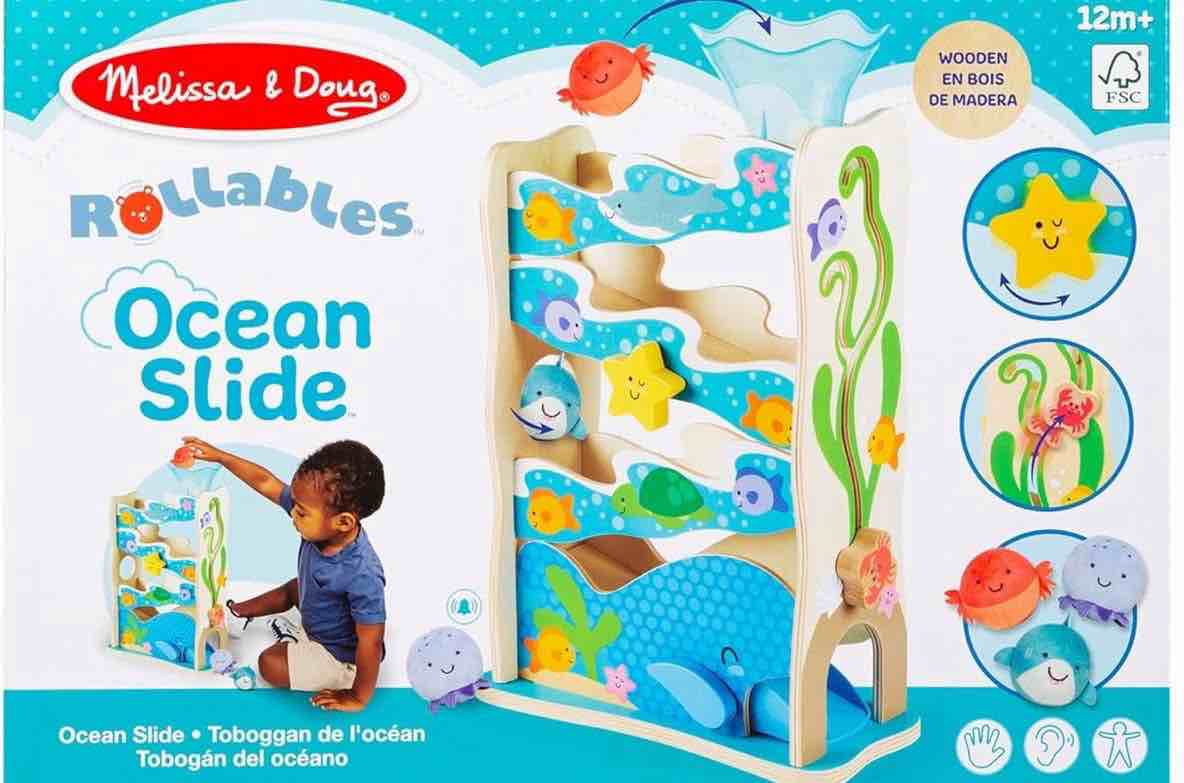 Melissa & Doug Rollables Wooden Ocean Slide Infant and Toddler Toy (5 Pieces) - FSC Certified
