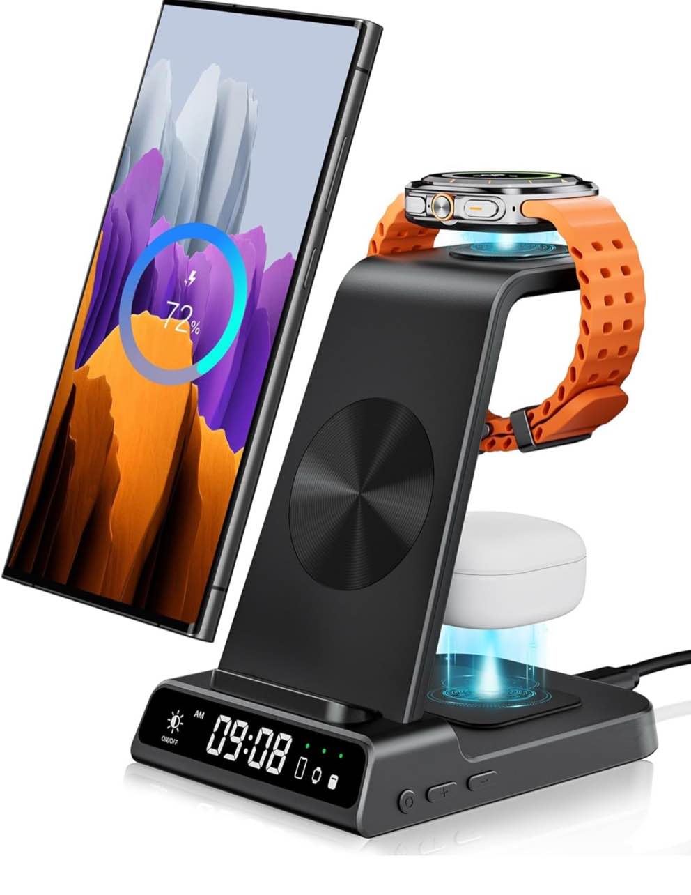 Wireless Charger for Samsung Devices, Wireless Charging Station for Galaxy S25 Ultra/S25+/S25/Z Fold 7/Z Flip7/S24 Ultra/S23/S22/S21, for Galaxy Watch 8/8 Classic/7/Ultra/6/5 Pro/5/4, Galaxy Buds3 Pro