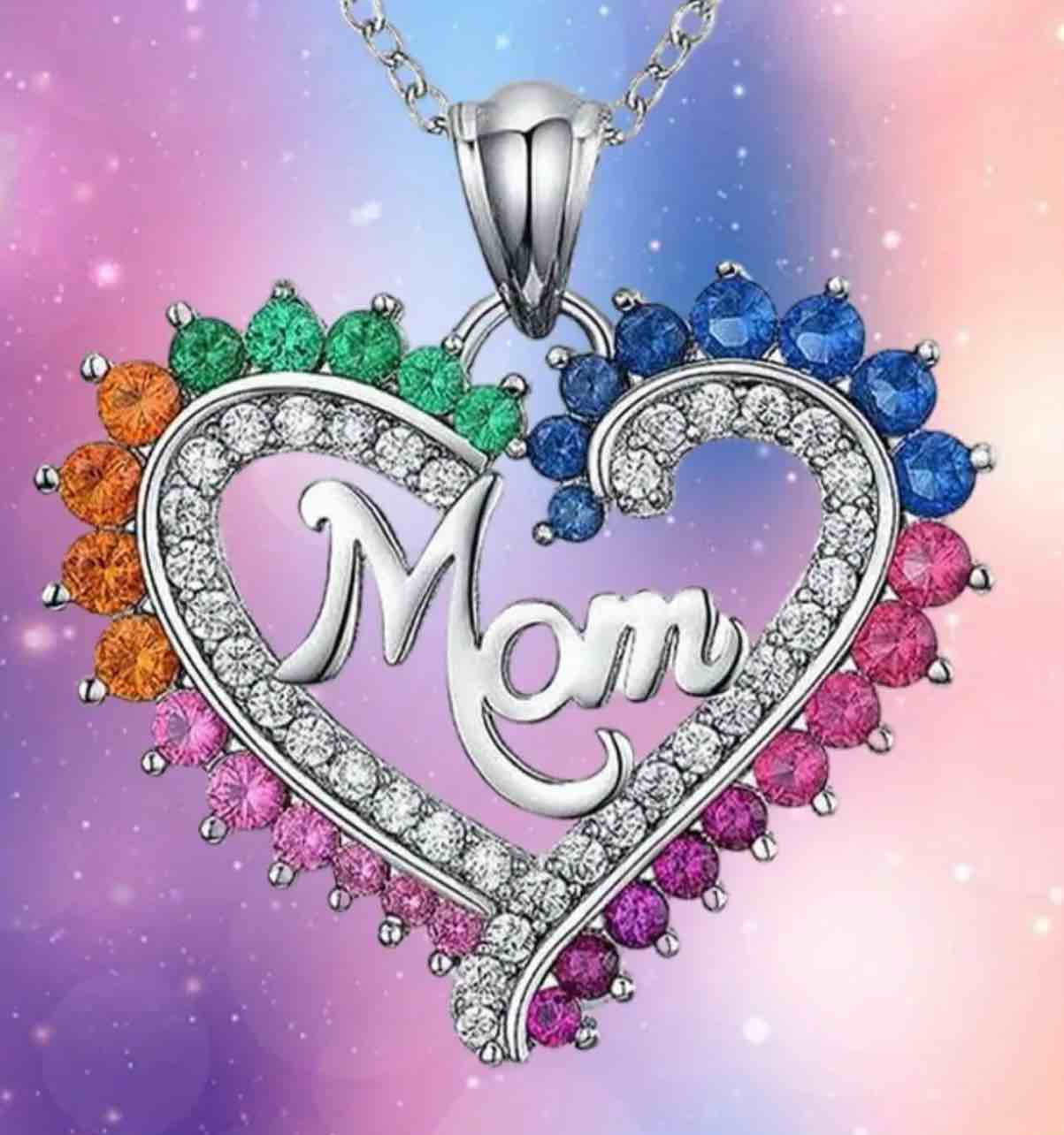 Beautiful 925 Silver Plated Sapphire Mom Necklace 