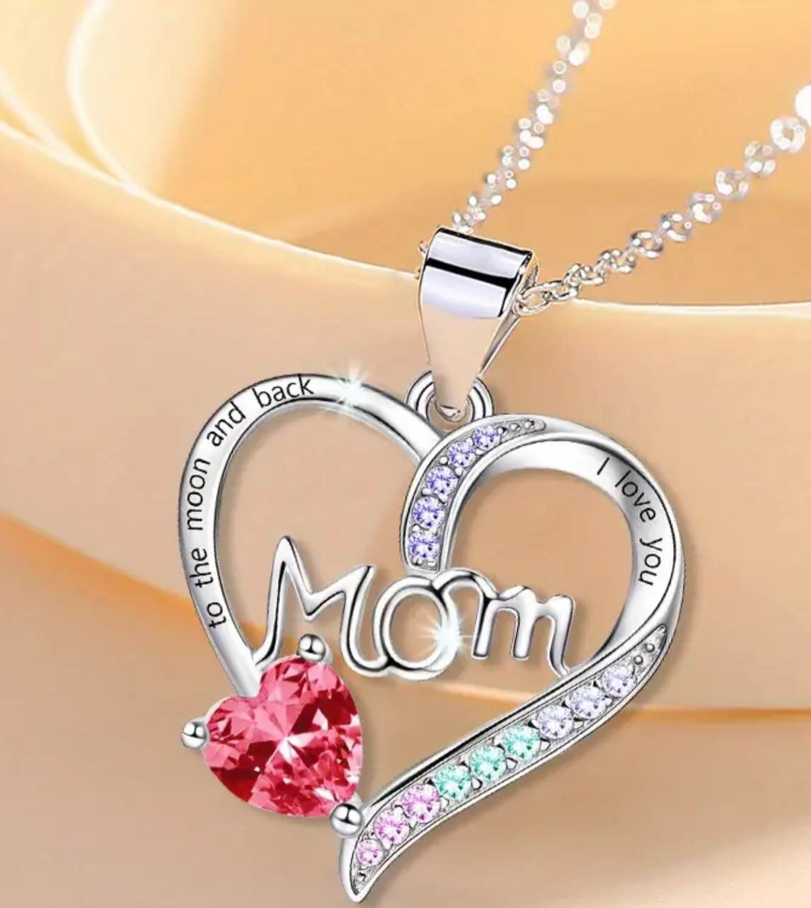 Beautiful 925 Silver Plated Sapphire Mom Necklace 
