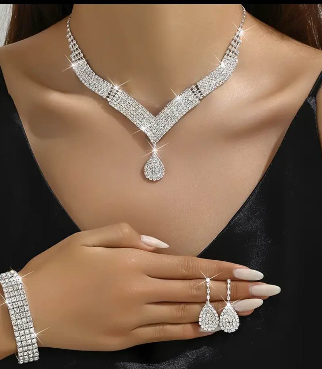 925 Silver Plated Sapphire Necklace, Bracelet And Earrings Set