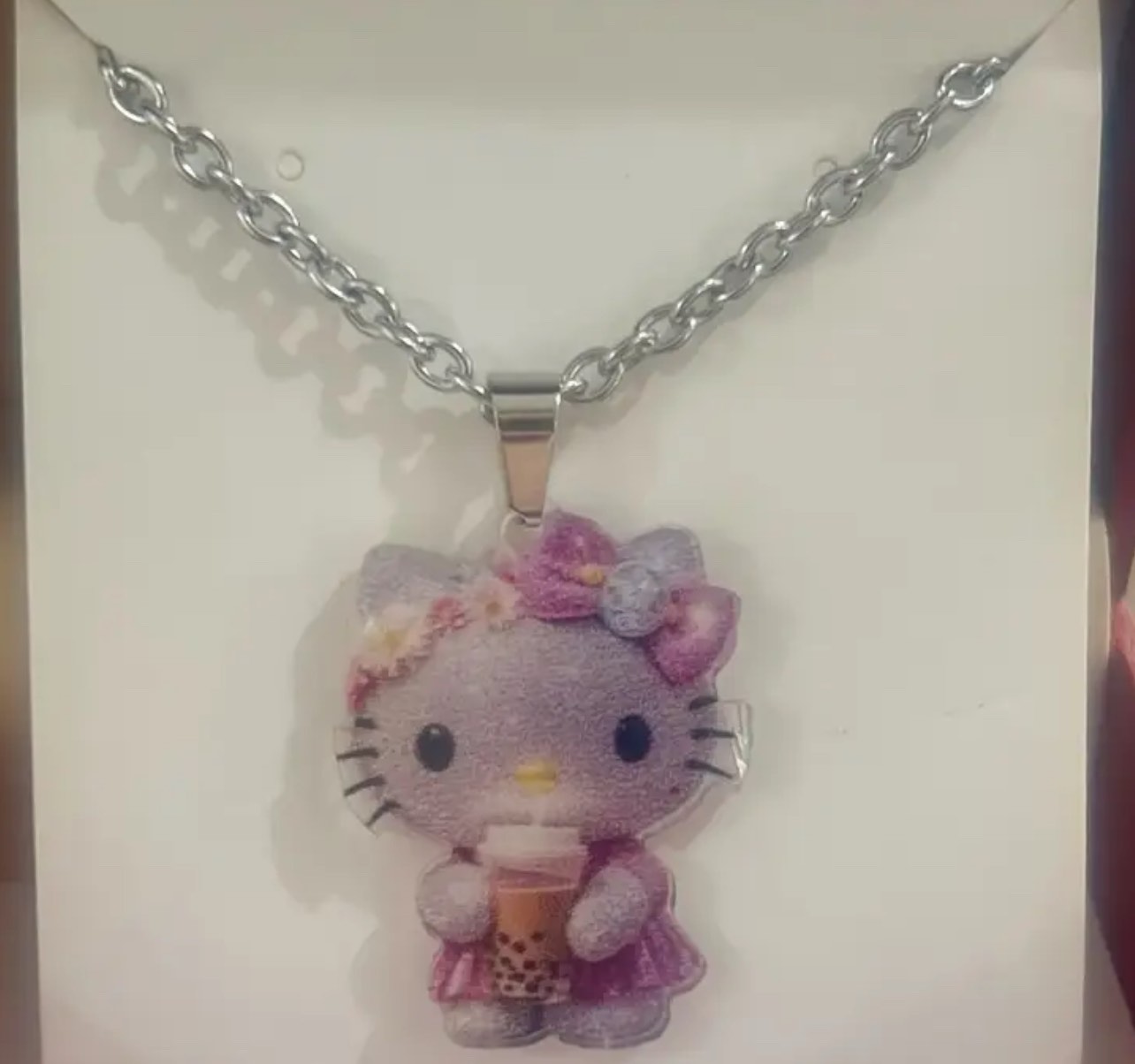 Gorgeous 925 Silver White Hello Kitty Necklace 