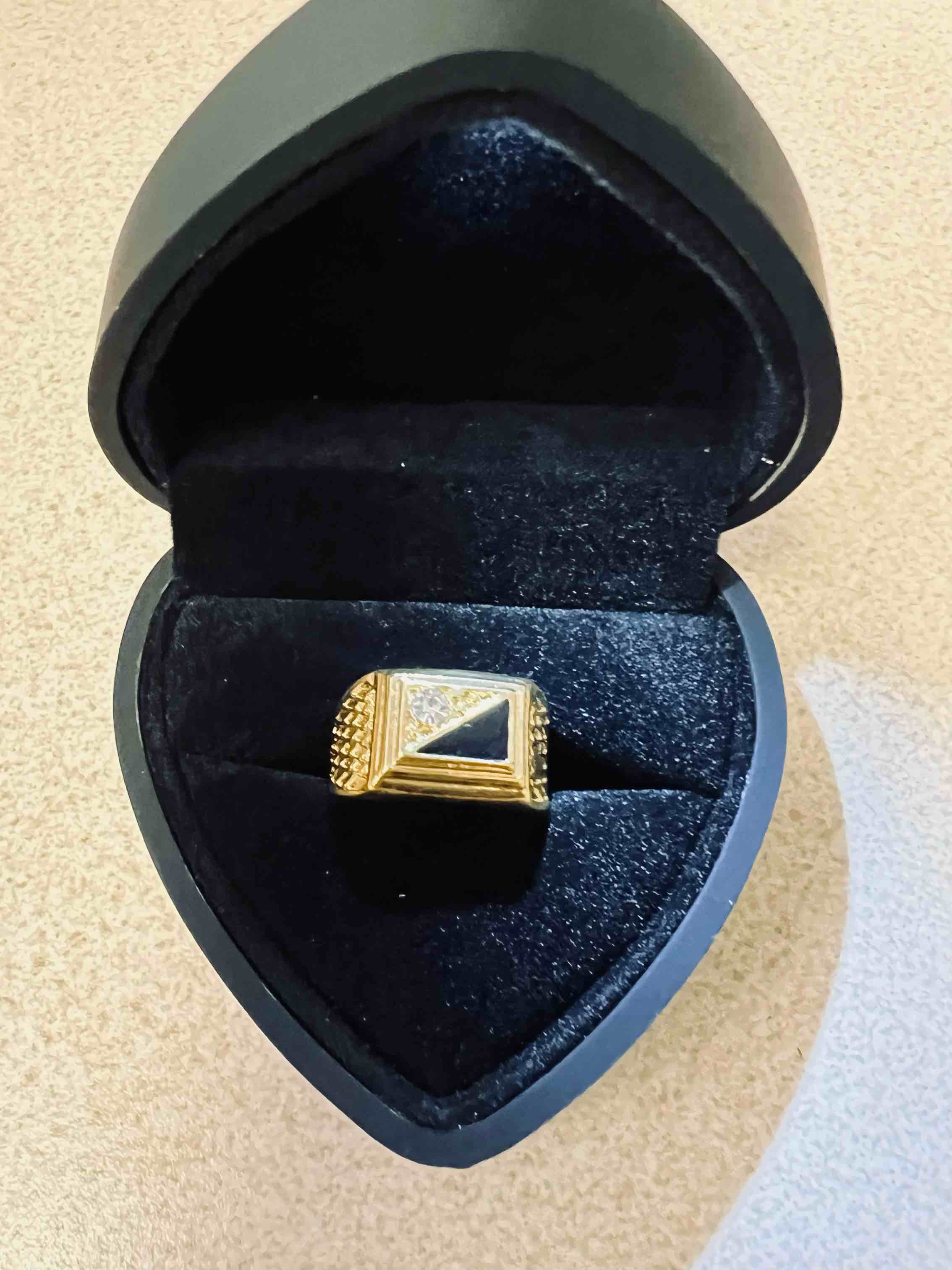 Men’s Bold Onyx & Diamond 18 K Gold Plated Gold Ring Size 9